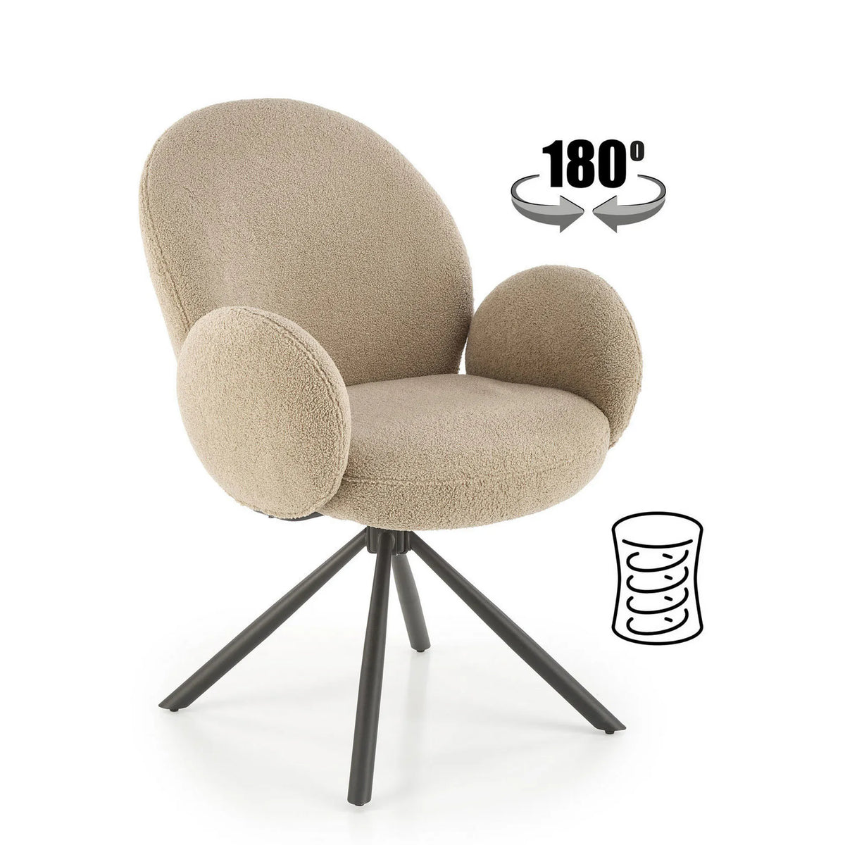 Scaun rotativ K498, cappuccino/negru, stofa buclata/metal, 64x63x90 cm