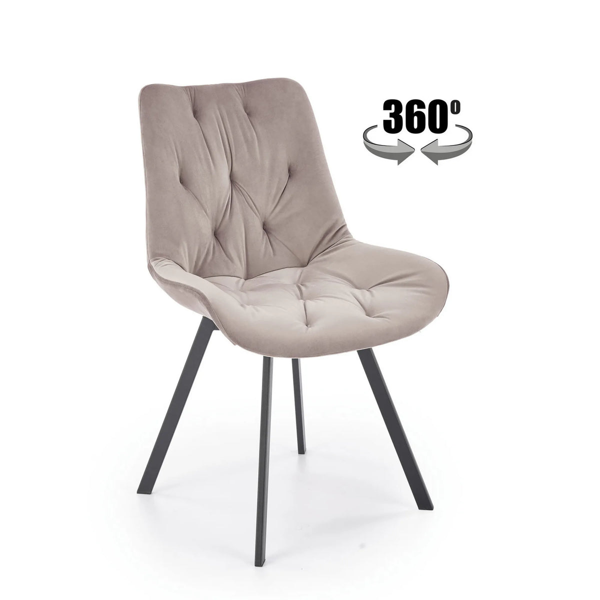 Scaun rotativ K519, bej/negru, stofa catifelata/metal, 54x63x86 cm
