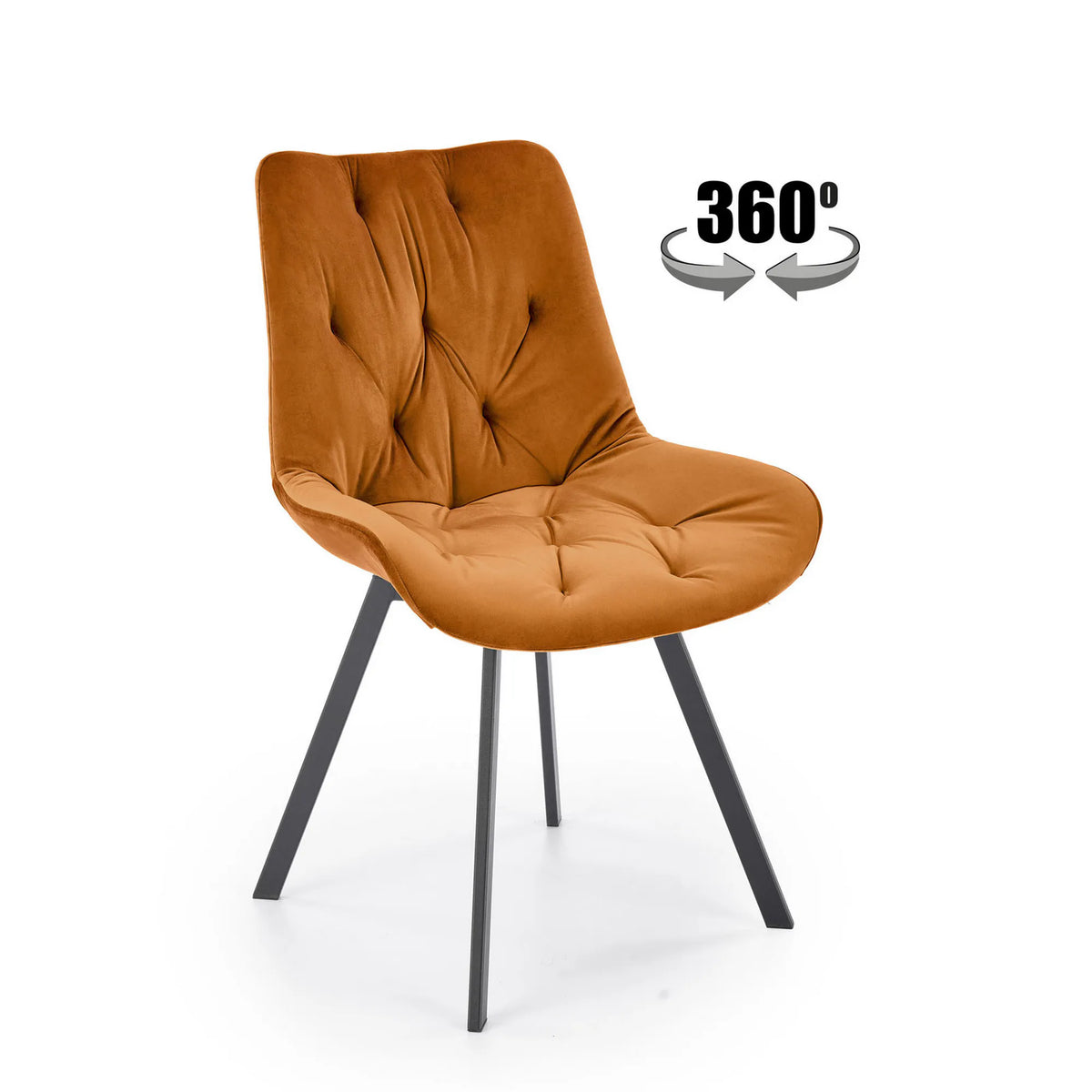 Scaun rotativ K519, caramiziu/negru, stofa catifelata/metal, 54x63x86 cm