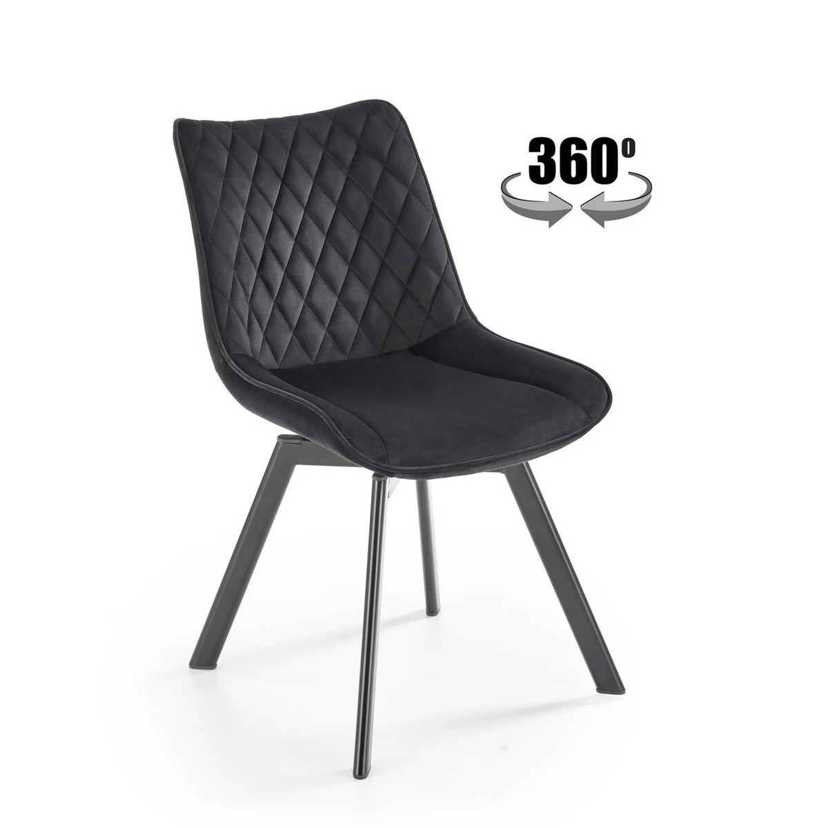 Scaun tapitat K520, negru, stofa catifelata, rotativ, 45x63x80 cm