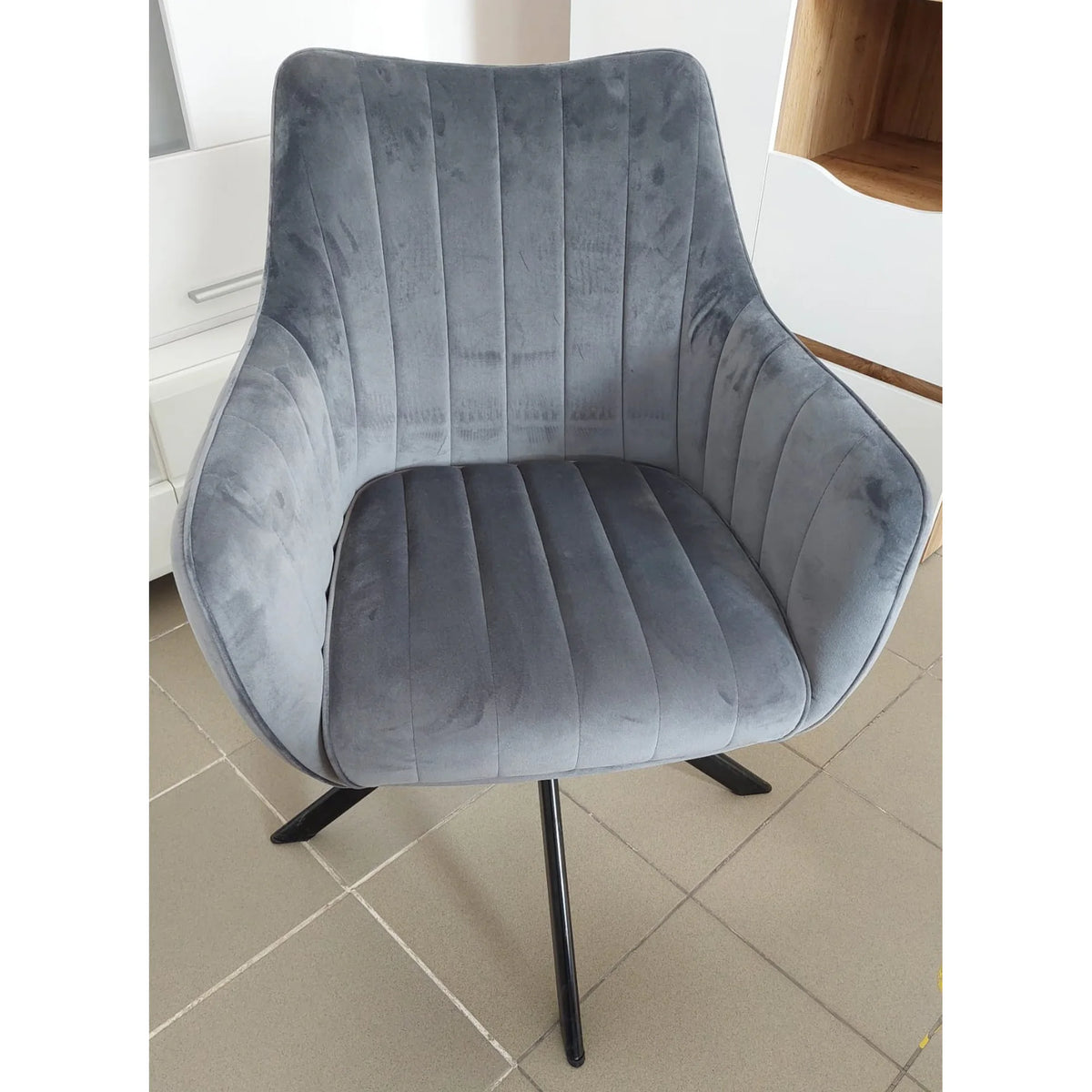 PRODUS RESIGILAT - Scaun AZALIA, gri inchis/negru, stofa catifelata/metal, 61x44x86 cm