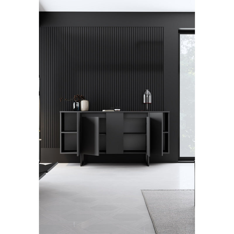 Comoda Luxe, gri antracit/negru, PAL melaminat, 160x35x80 cm