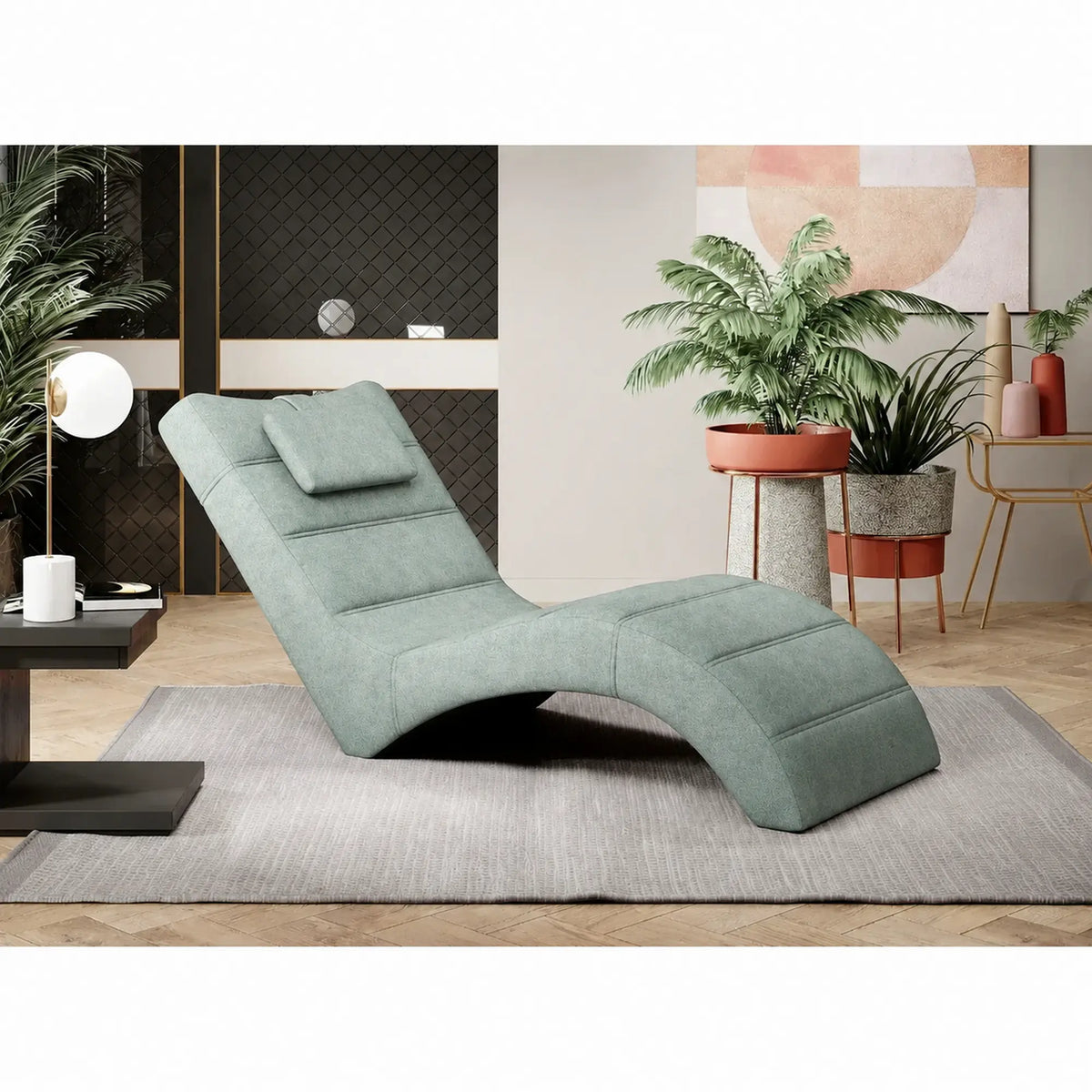 Sezlong LOS ANGELES, stofa catifelata verde menta - Salvador 12, 68x170x85 cm