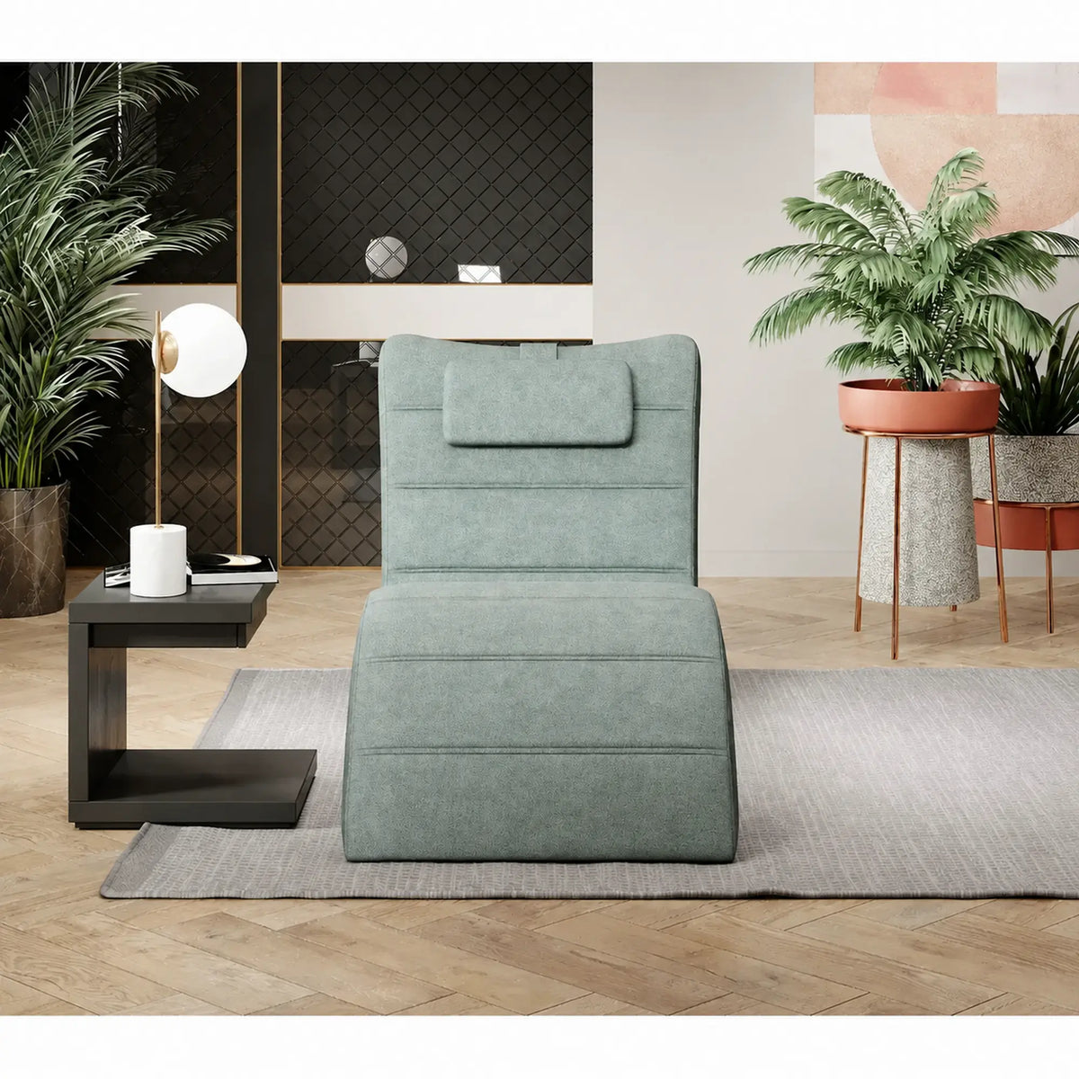 Sezlong LOS ANGELES, stofa catifelata verde menta - Salvador 12, 68x170x85 cm