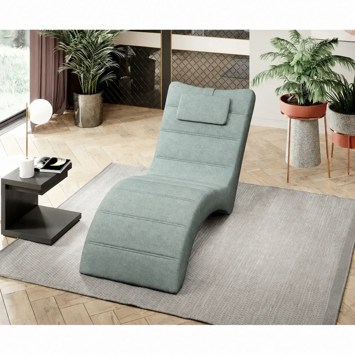 Sezlong LOS ANGELES, stofa catifelata verde menta - Salvador 12, 68x170x85 cm