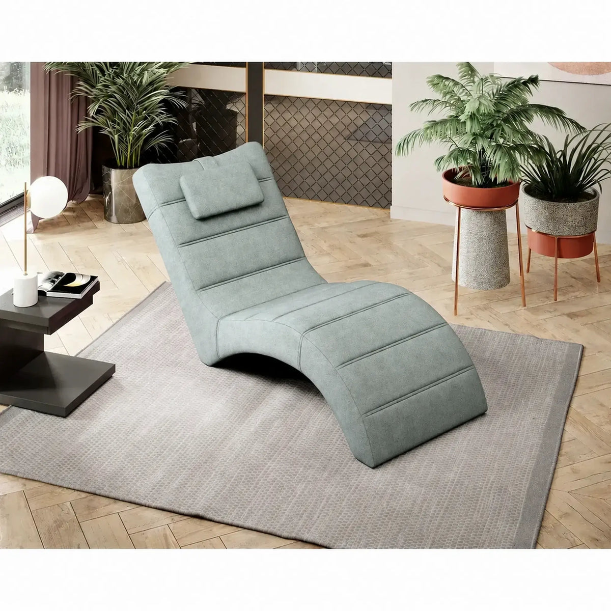 Sezlong LOS ANGELES, stofa catifelata verde menta - Salvador 12, 68x170x85 cm