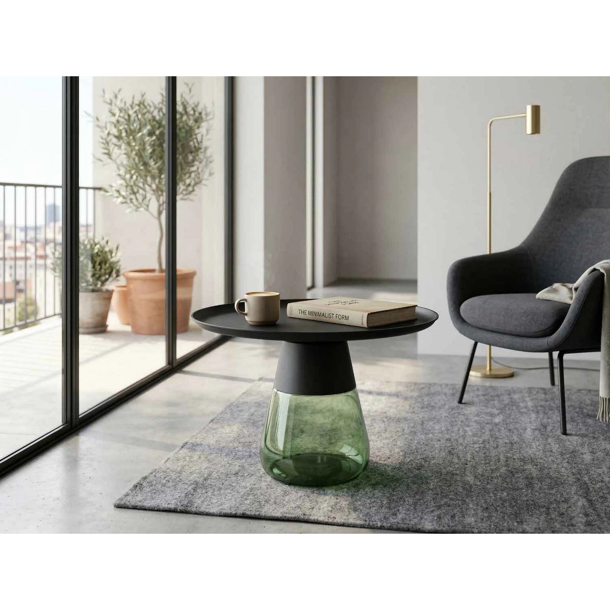 Masuta cafea TIFFANY B BLACK, verde/negru, metal/sticla, 70x43 cm
