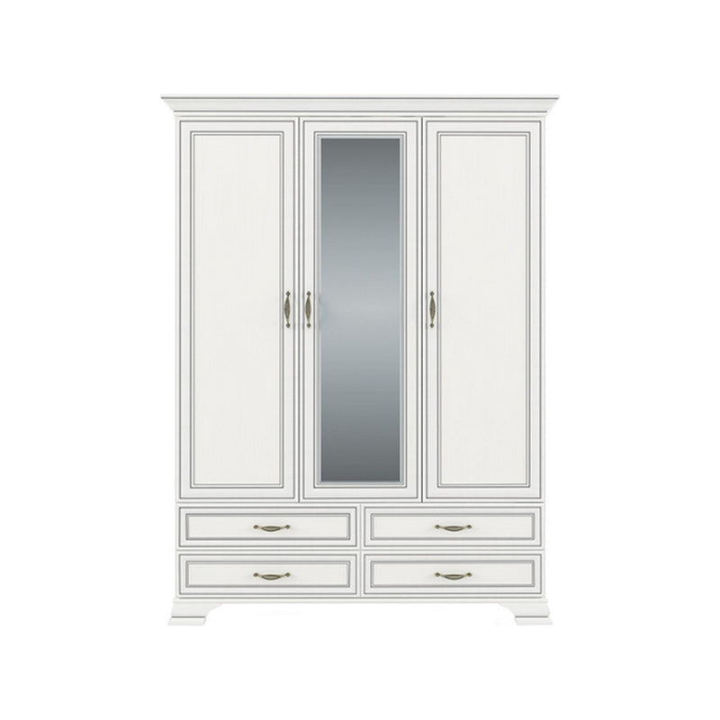 Dulap mare cu oglinda pentru haine Tiffany, alb-crem, 159x62x212 cm