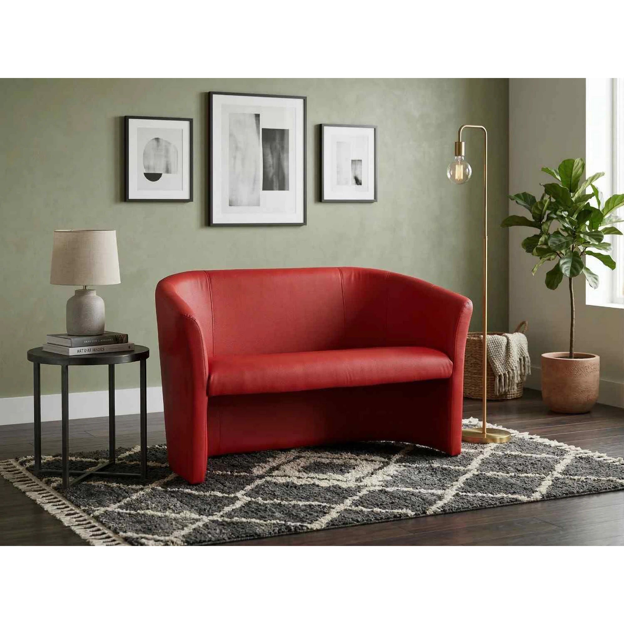 Canapea TM-2, rosu, piele ecologica, 126x60x76 cm