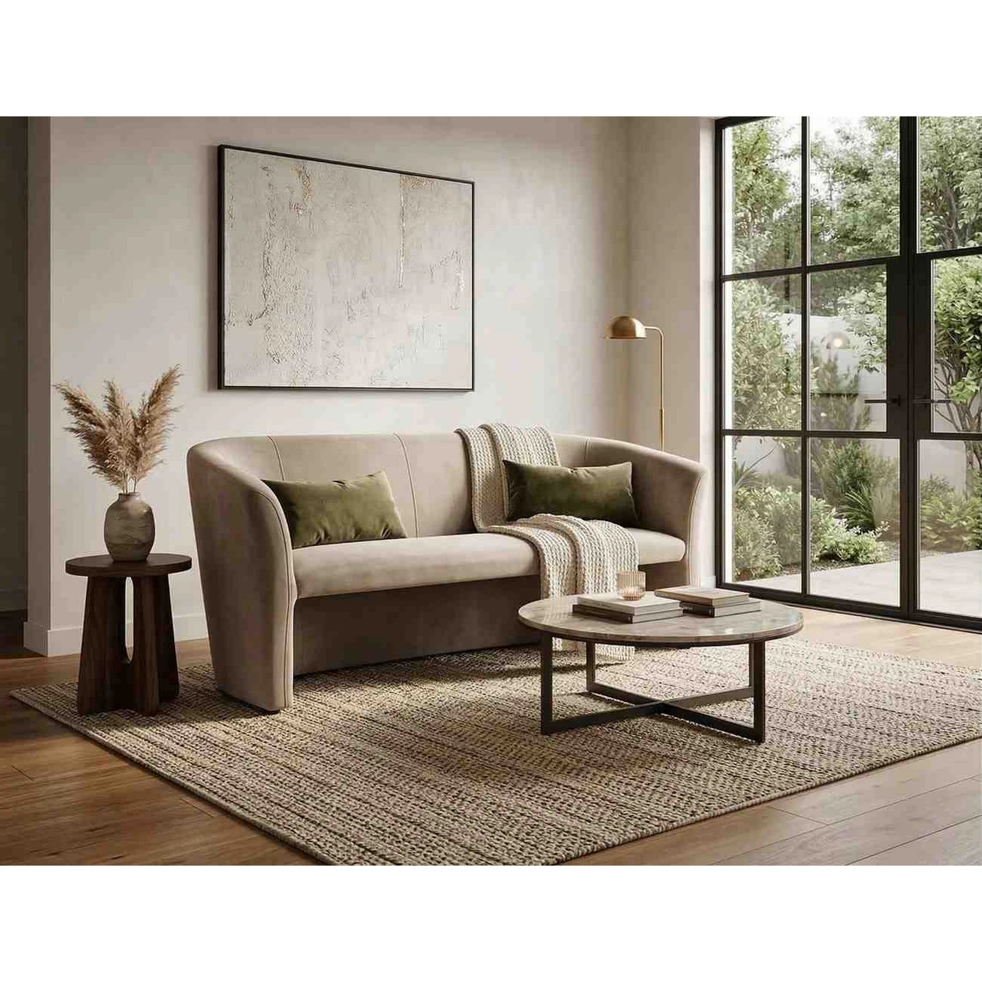 Canapea TM-3, stofa catifelata bej inchis - Bluvel 40, 160x60x76 cm