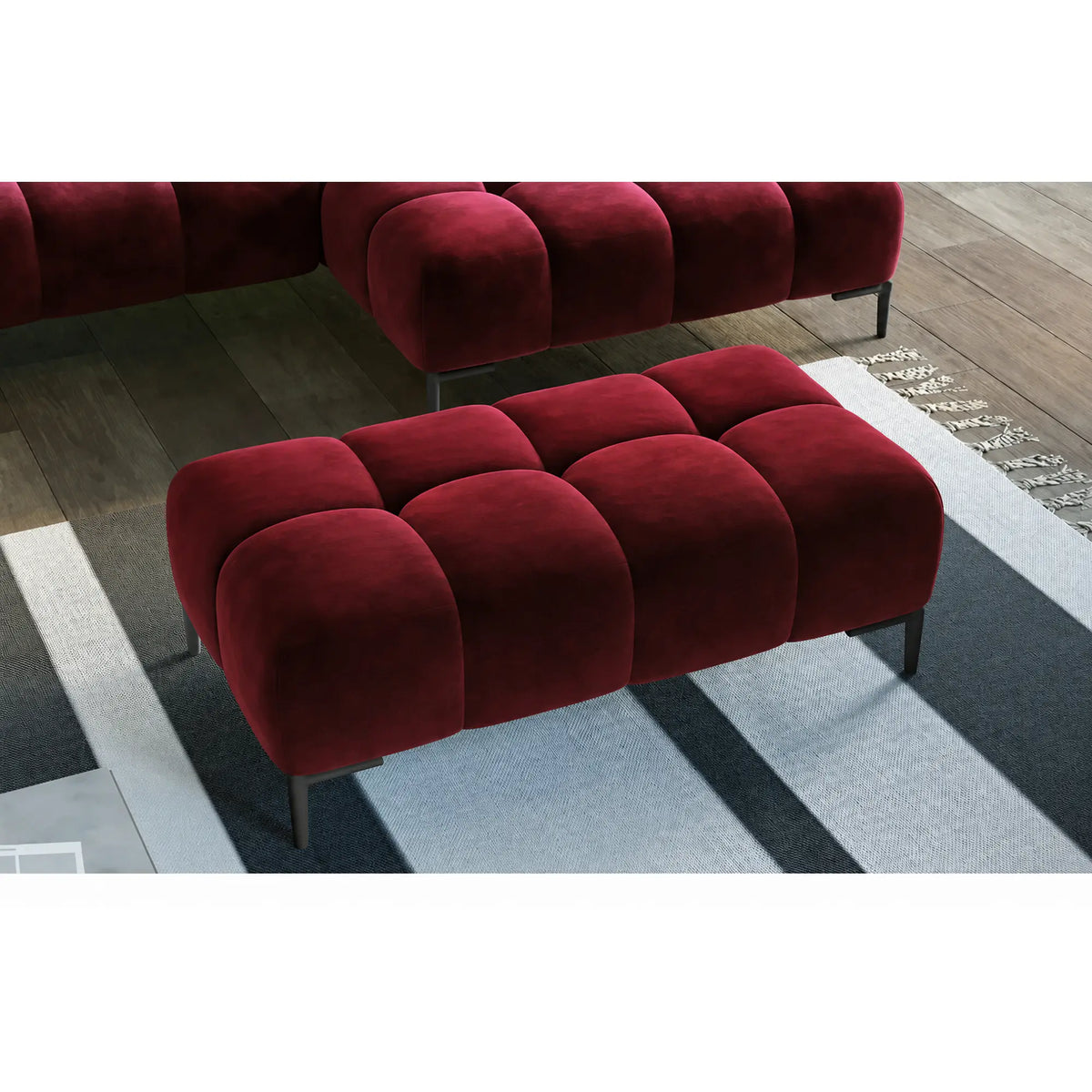 Taburet PLAZA XL, stofa catifelata rosu - Riviera 61, 134x71x44 cm