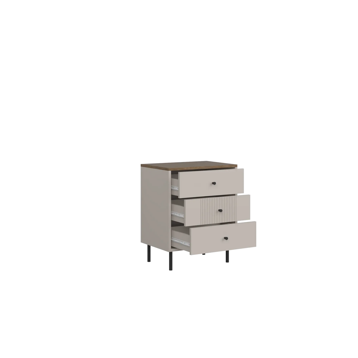 Noptiera picioare metalice TIRAMISU, casmir/stejar, PAL, 50x35x60 cm