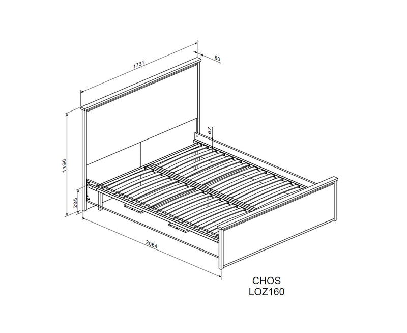 Cadru pat CHOS 160x200, stejar/negru, PAL