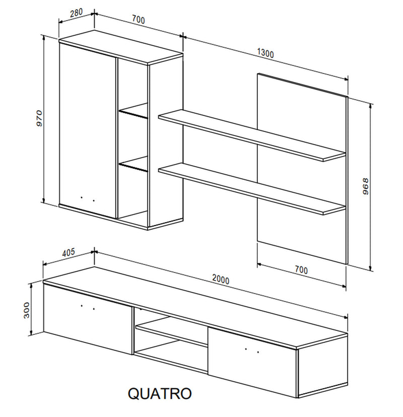 Mobilier living QUATRO, wenge, PAL, 200x41x190 cm