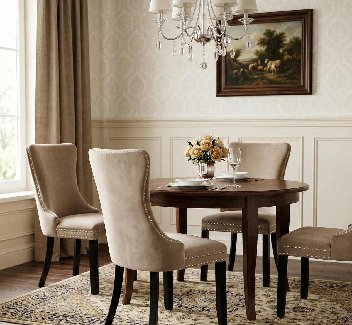 Scaun ALDA, bej/negru, stofa catifelata/lemn, 50x62x95 cm