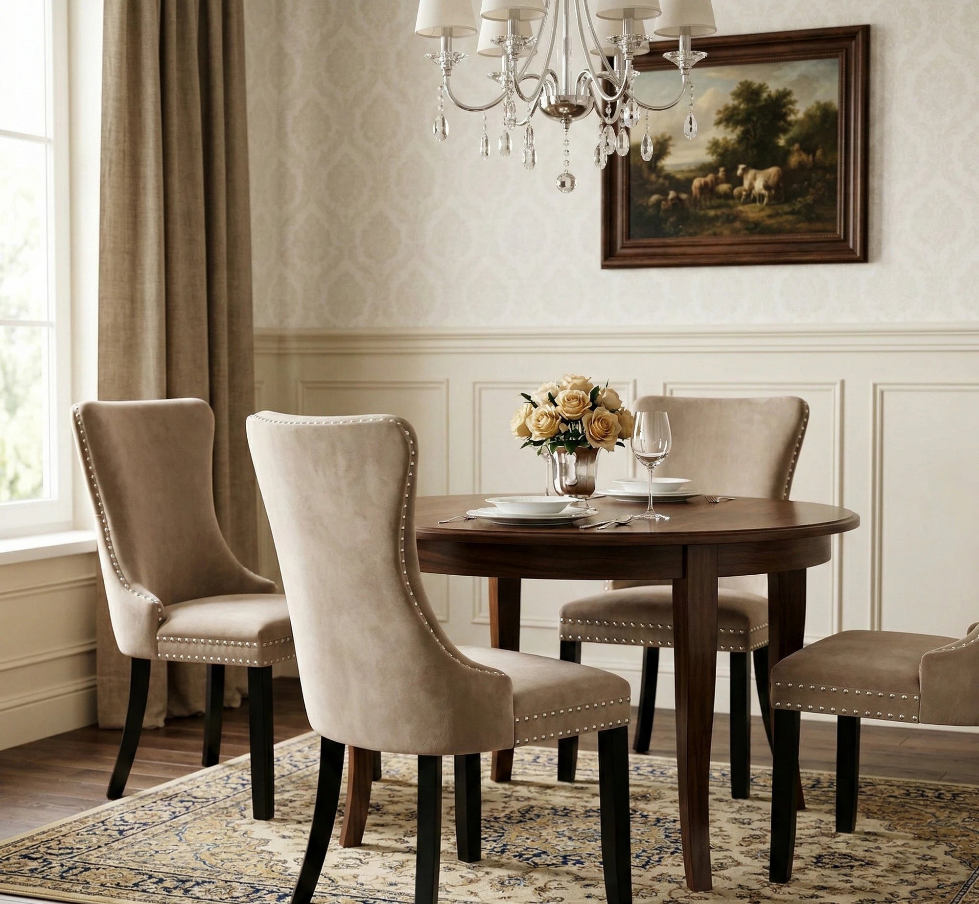 Scaun ALDA, bej/negru, stofa catifelata/lemn, 50x62x95 cm