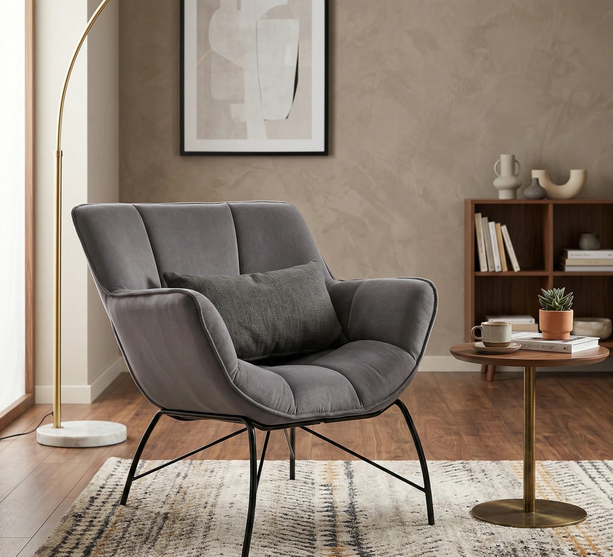 Scaun de relaxare modern BELTON, gri/negru, stofa catifelata/otel, 74x73x78 cm