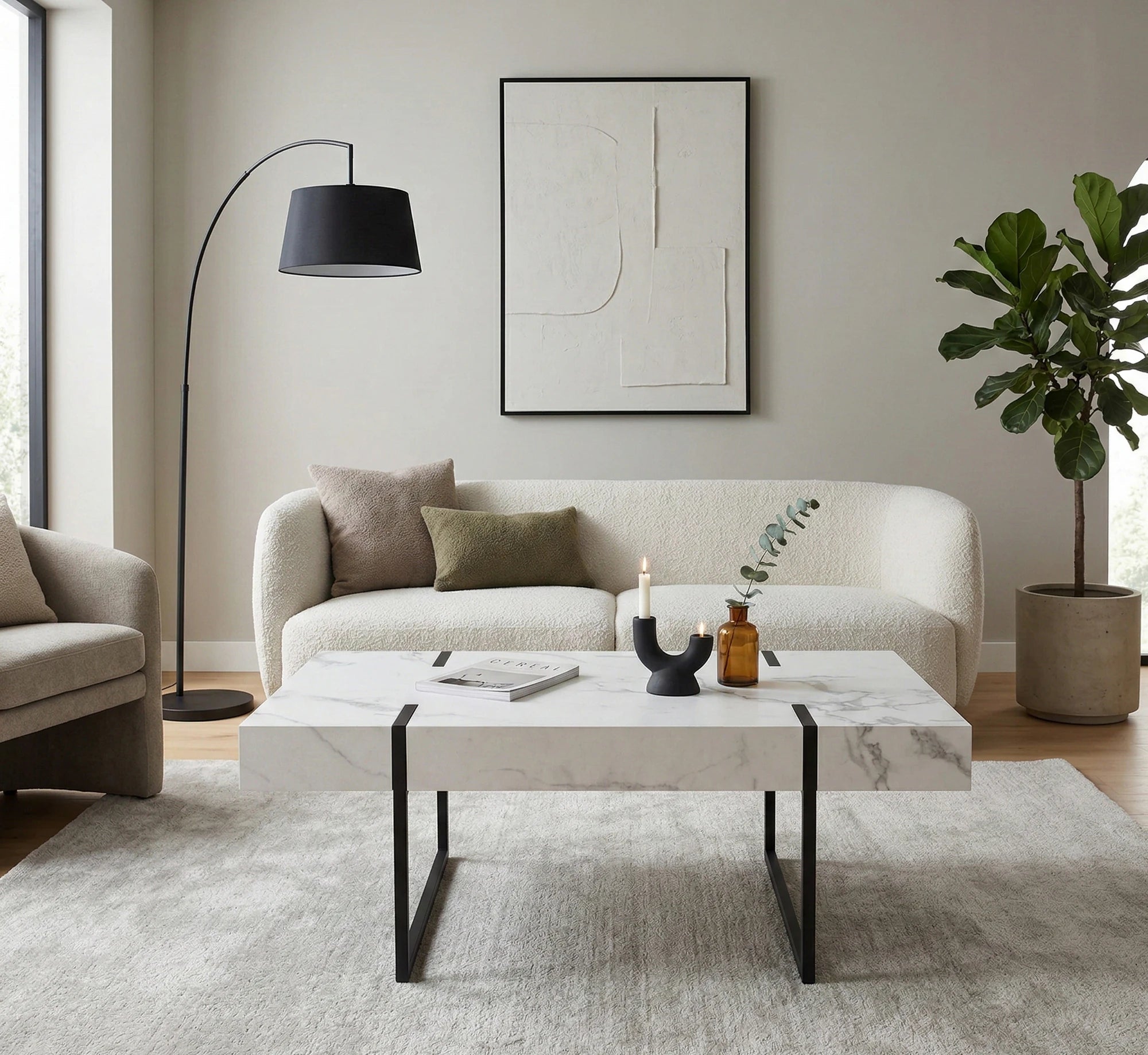 Masuta cafea BLANCA, alb cu efect de marmura/negru, 110x60x43 cm