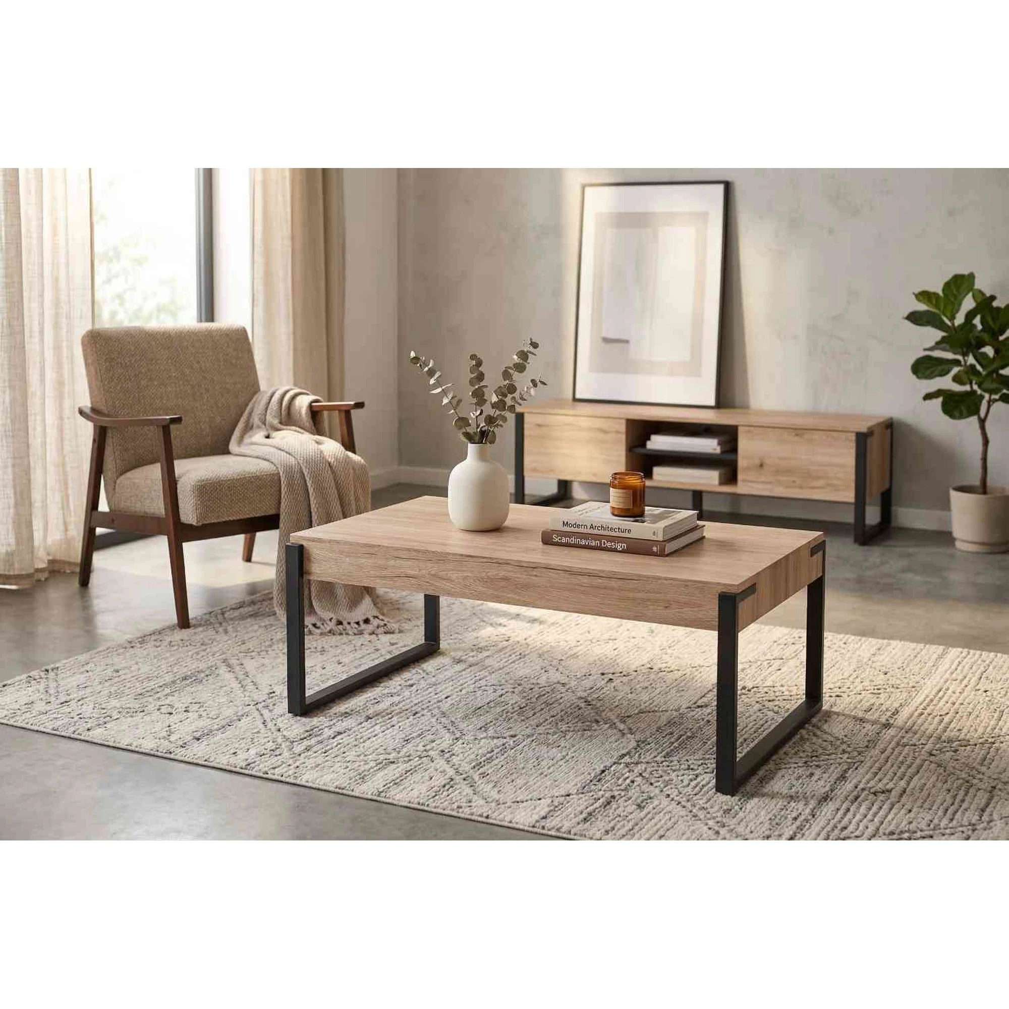 Masuta cafea CAPRI, stejar San Remo/negru, 110x64x42 cm