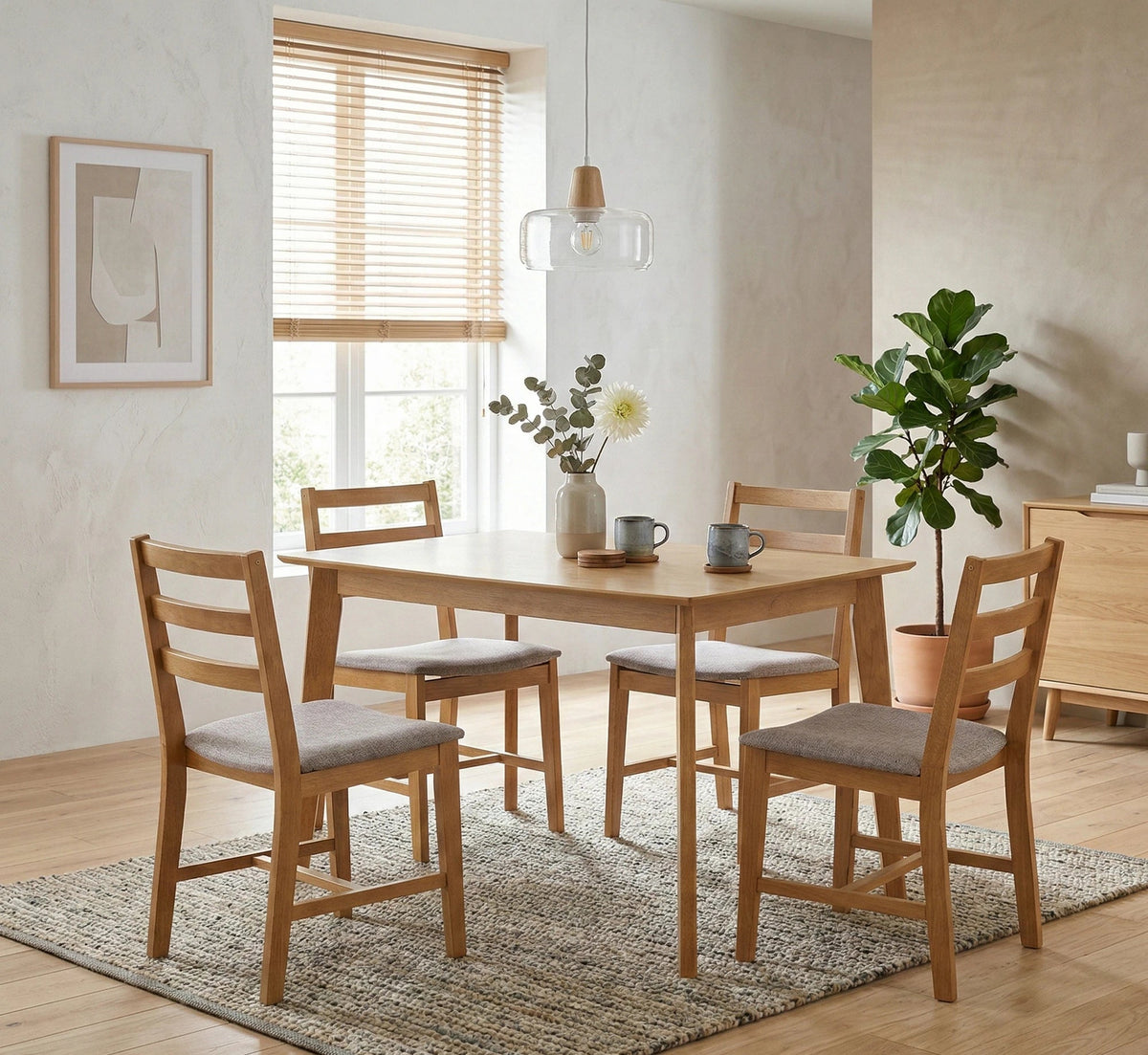 Set masa si 4 scaune CORDOBA, gri/stejar