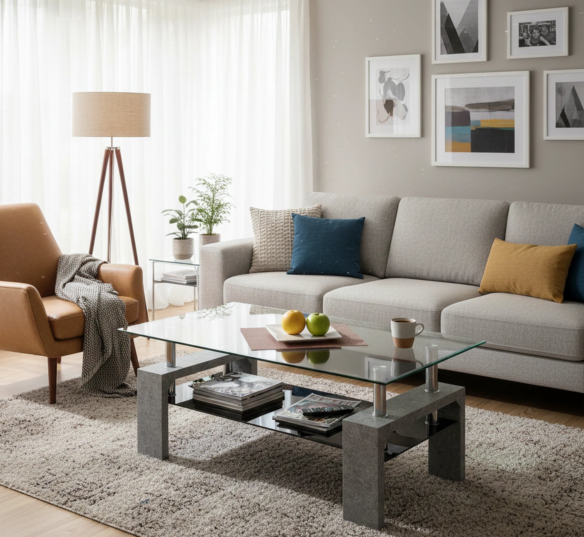 Masuta DIANA INTRO, transparent/gri beton, 100x60x45 cm