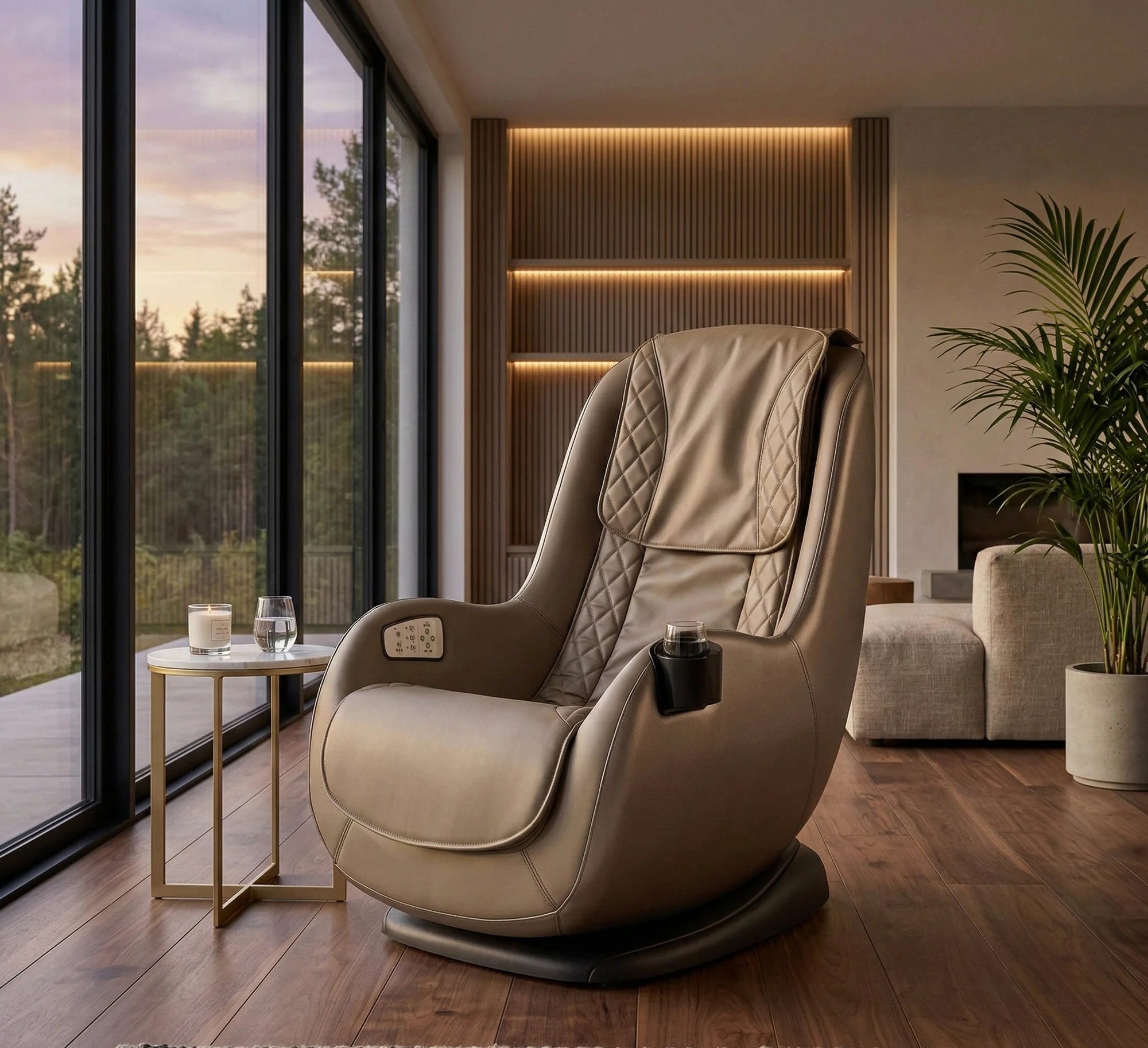 Fotoliu cu functie de masaj DOPIO, bej/negru, piele ecologica, 69x70x94 cm