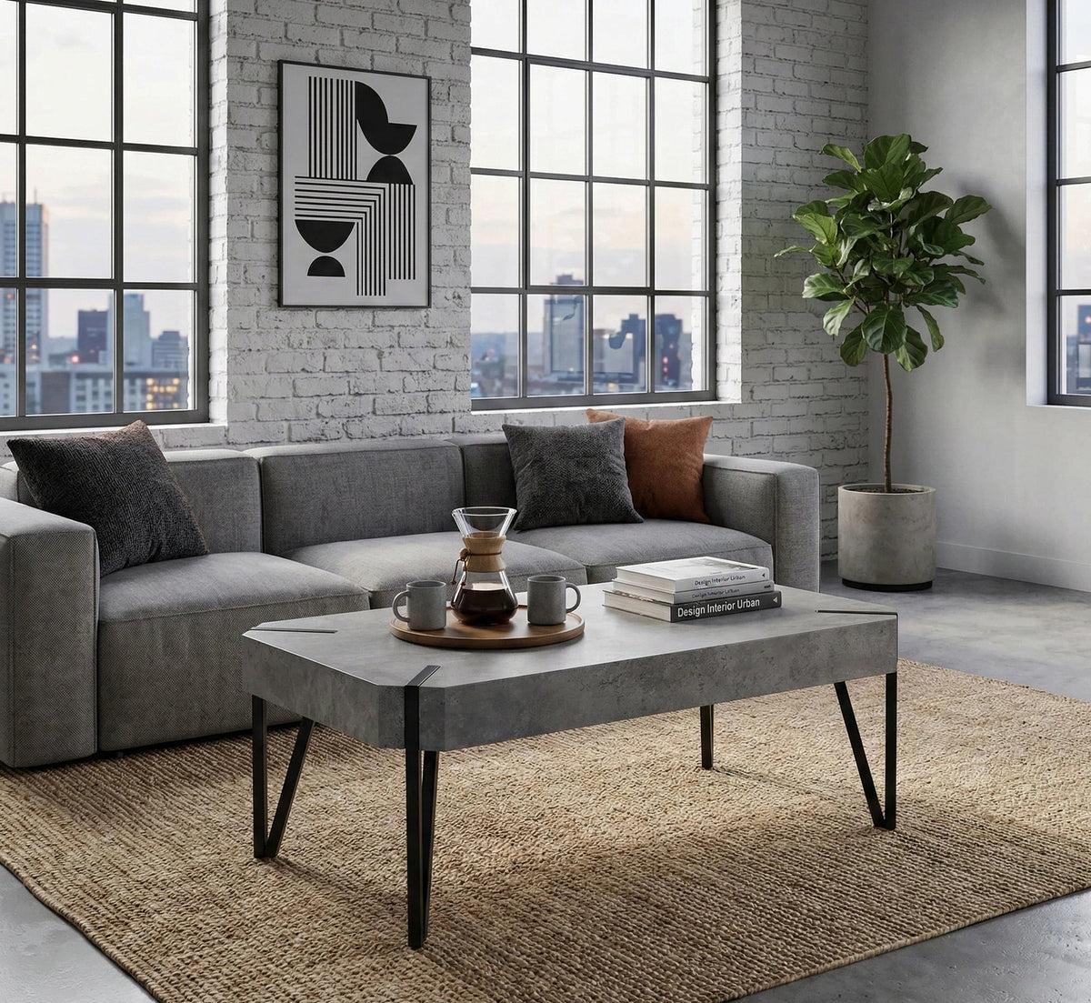 Masuta EMILY GREY, gri/negru, 110x60x42 cm