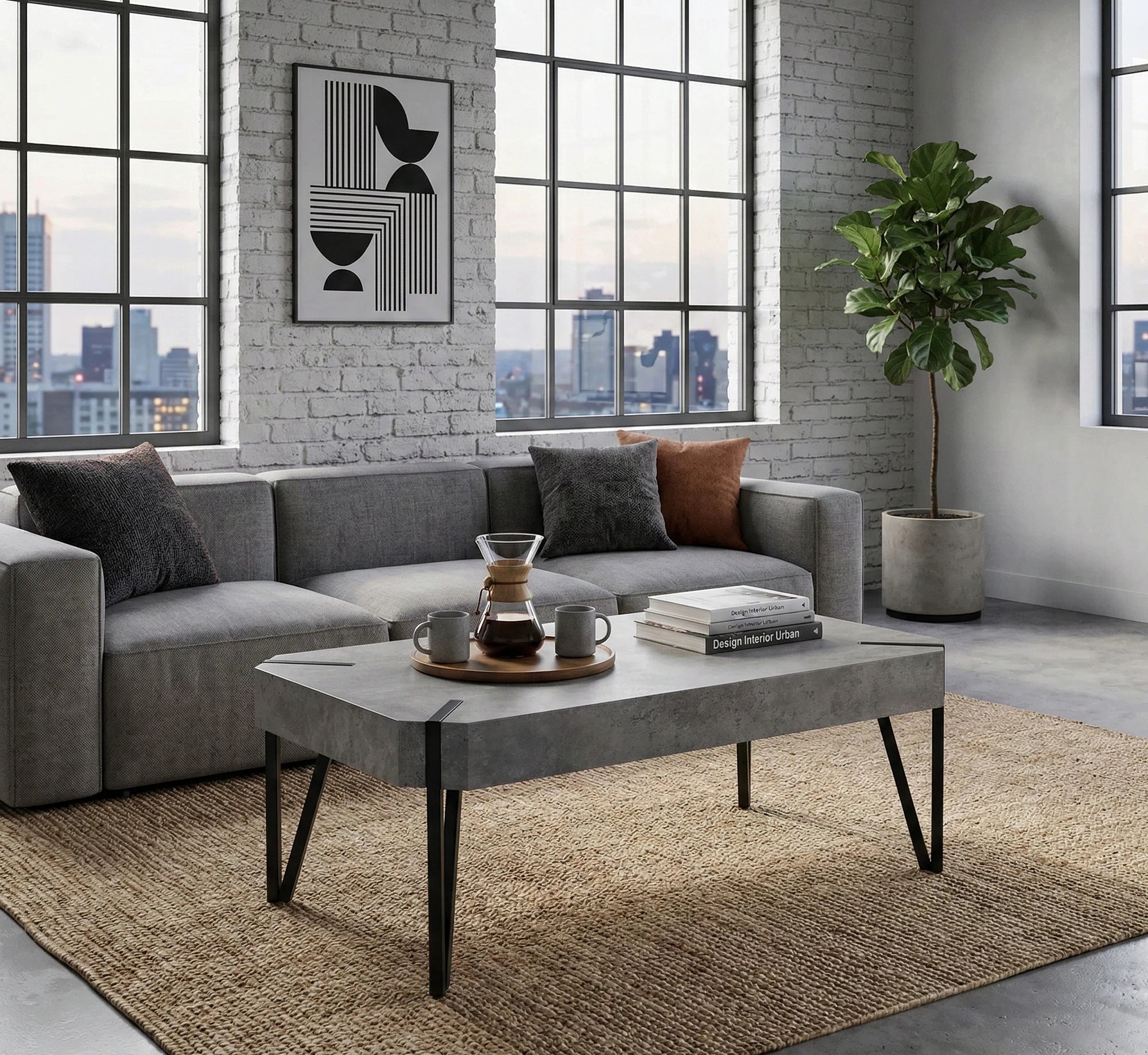 Masuta EMILY GREY, gri/negru, 110x60x42 cm