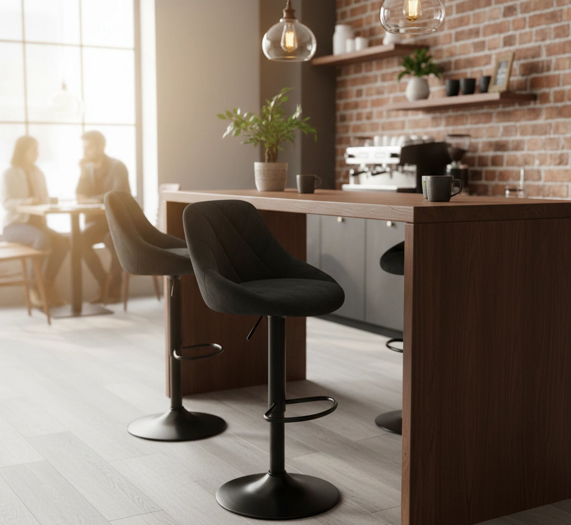 Scaun de bar rotativ H101, negru, stofa catifelata/otel, 47x45x84/106 cm