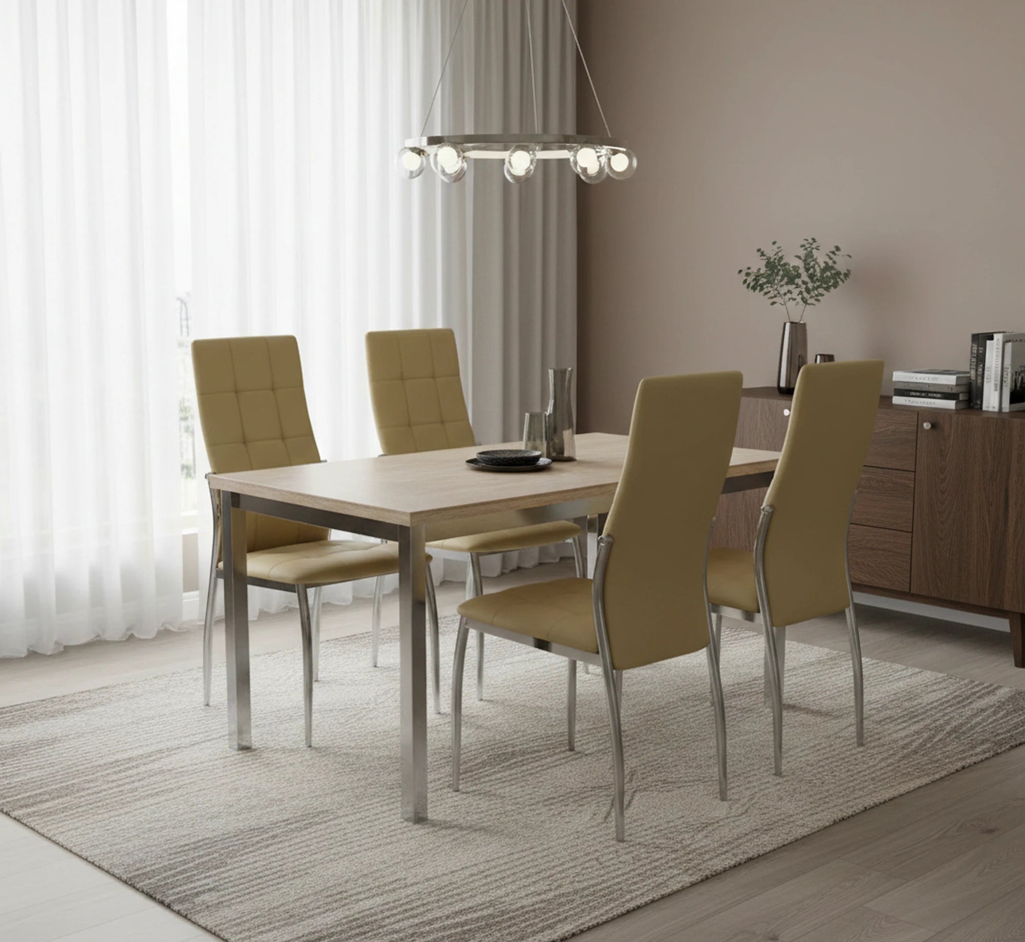 Scaun tapitat K209, bej/crom, piele ecologica/metl, 43x54x101x47 cm