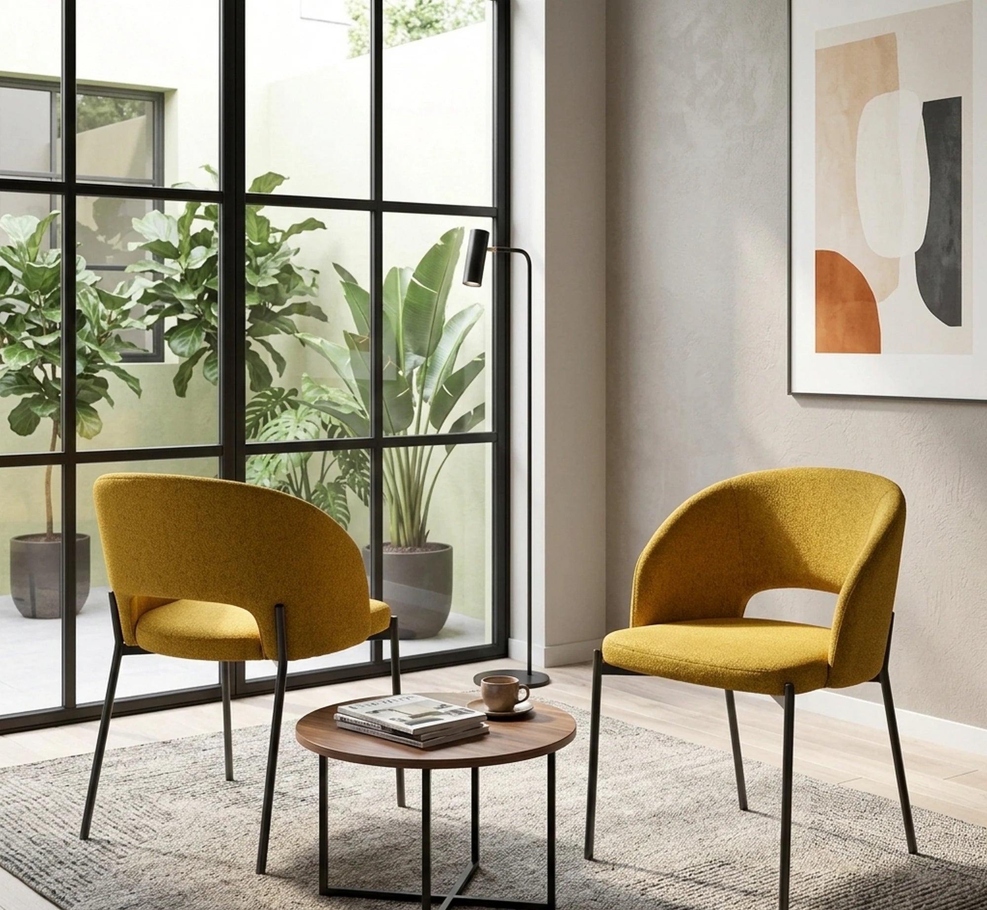 Scaun K373, galben/negru, stofa clasica/metal, 51x57x77 cm