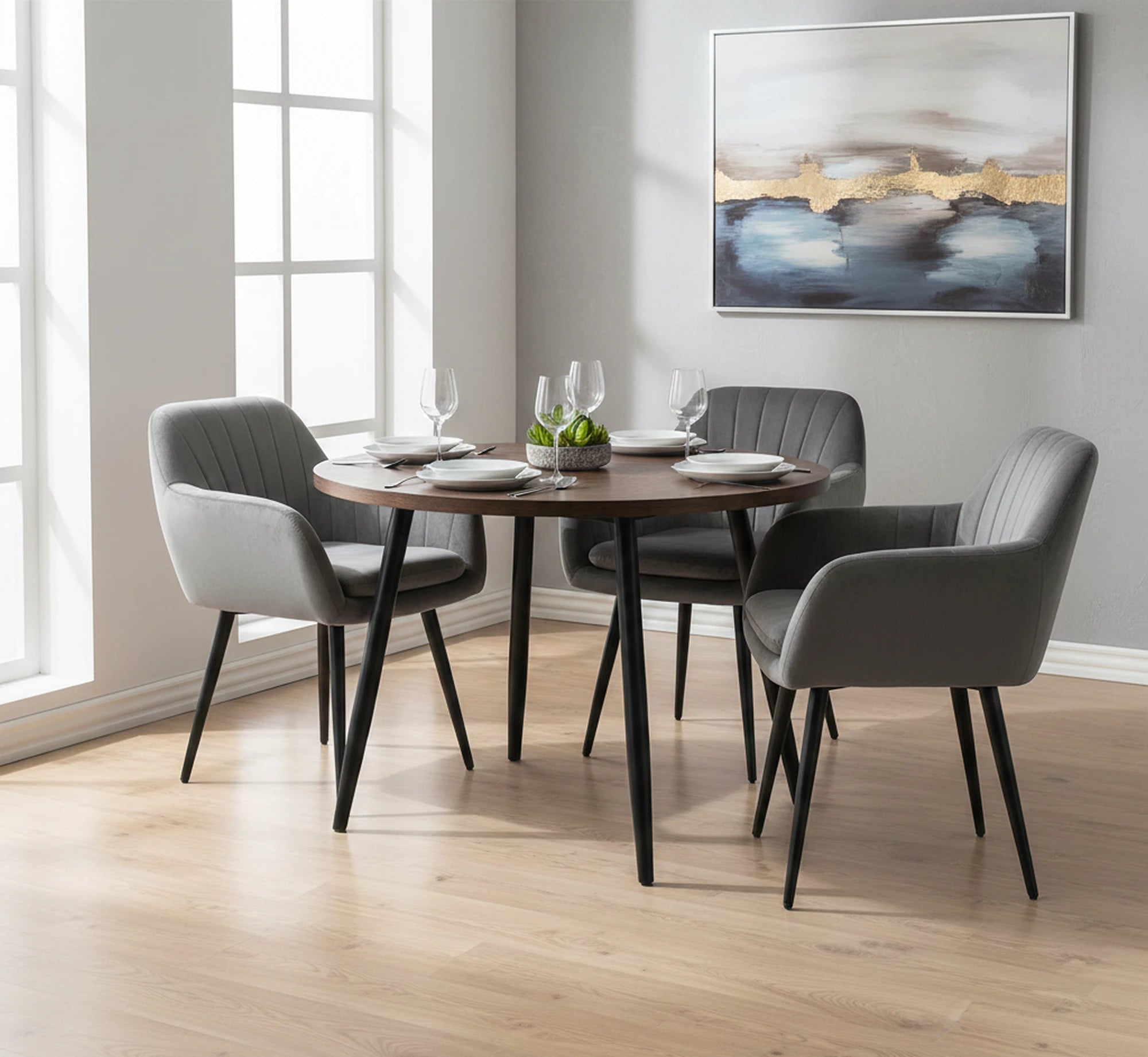 Scaun K429, gri, stofa catifelata/metal, 58x53x80 cm