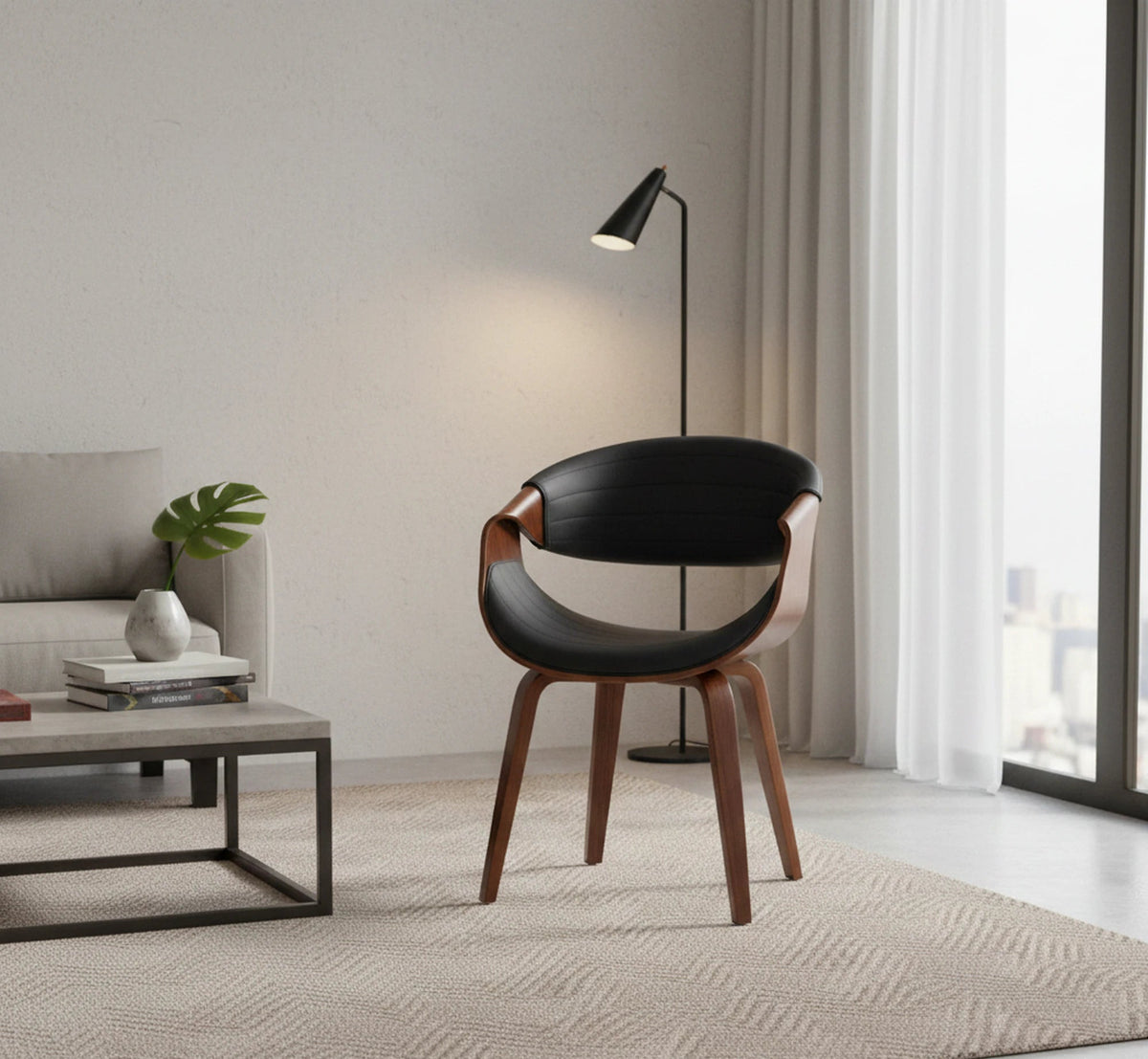 Scaun K544, negru/nuc, piele ecologica/placaj, 55x55x77 cm