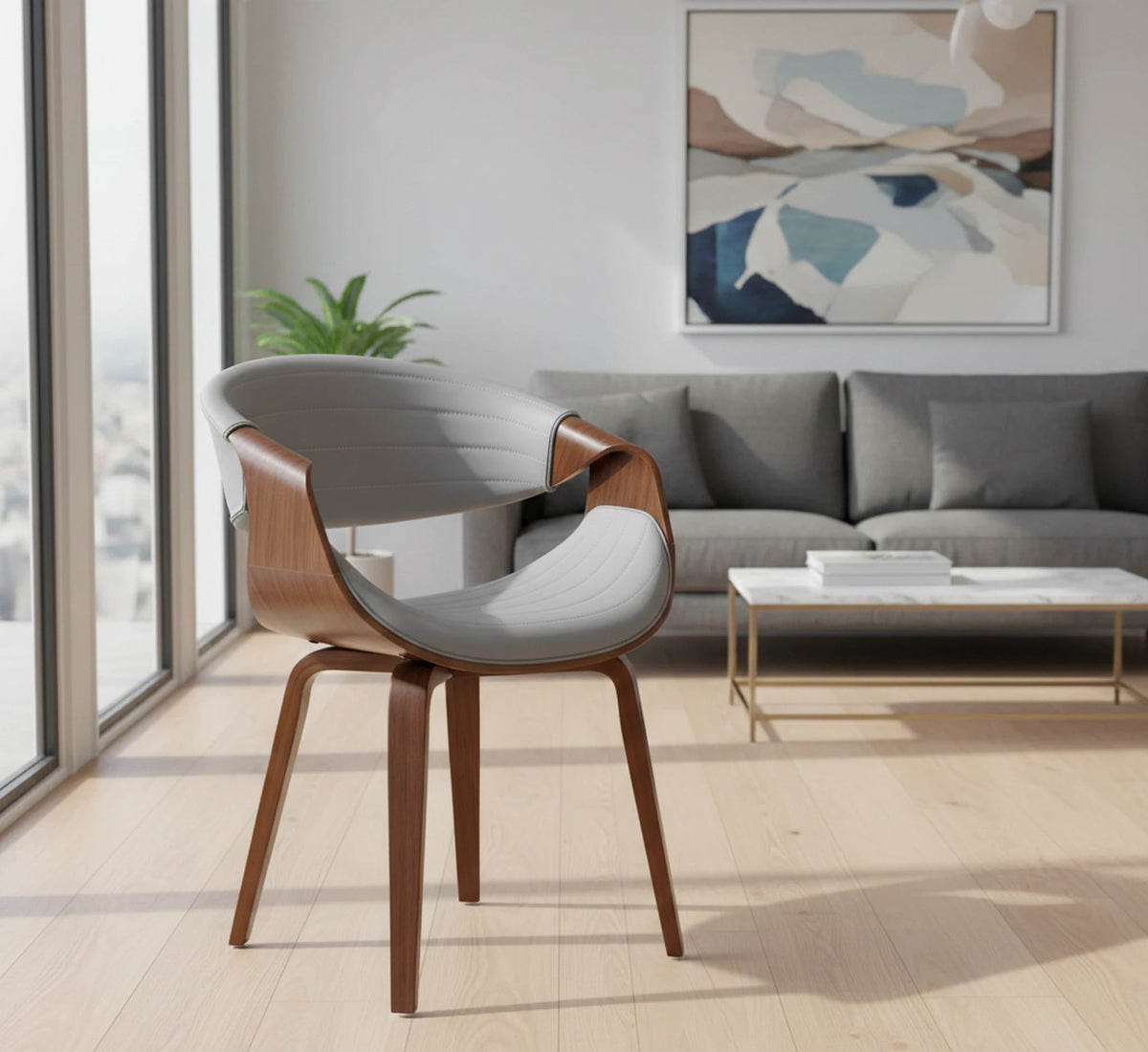 Scaun K544, gri/nuc, piele ecologica/placaj, 55x55x77 cm