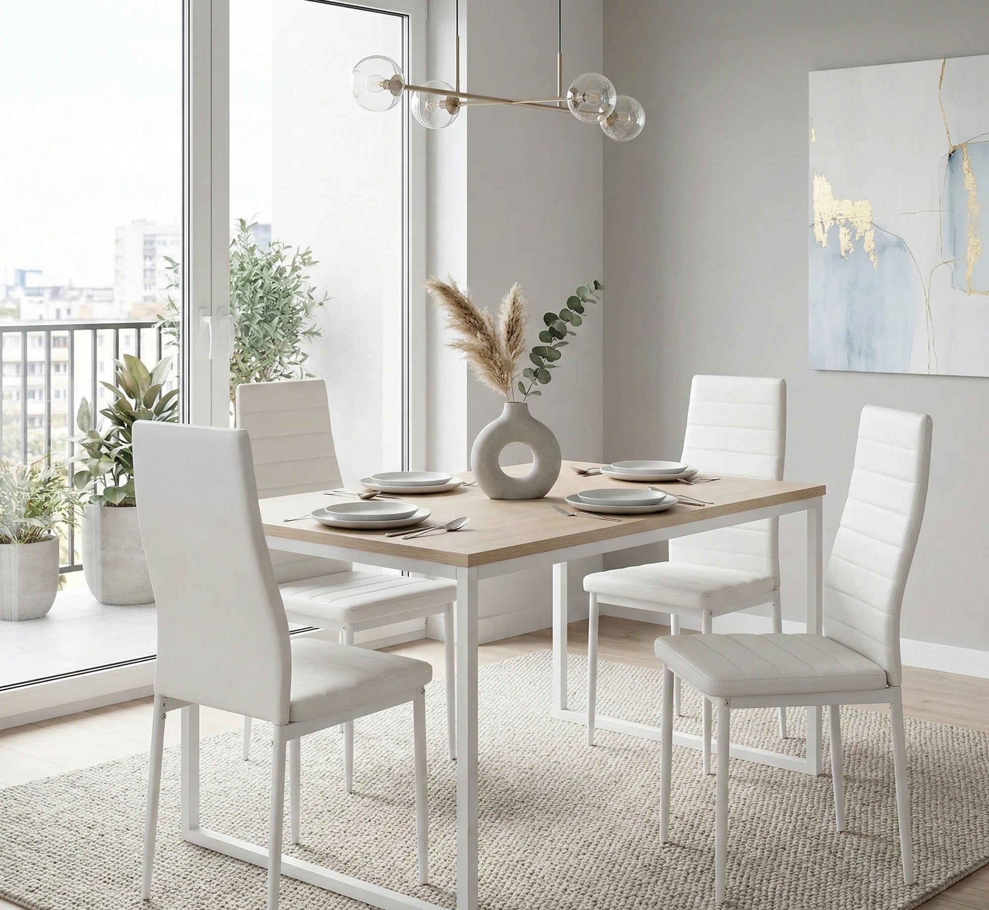 Scaun bucatarie rezistent K70, alb, piele ecologica/metal, 41x50x98 cm