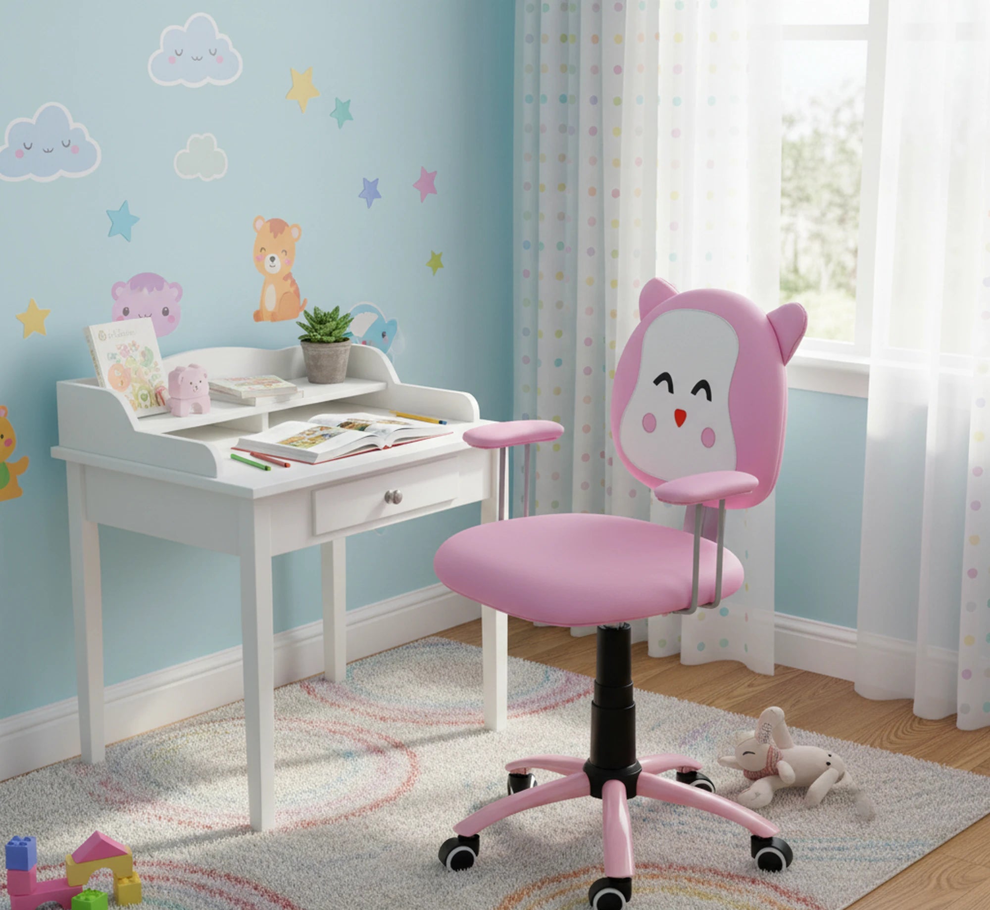 Scaun de birou pentru copii KITTY, roz, piele ecologica, 54x49x76/86 cm