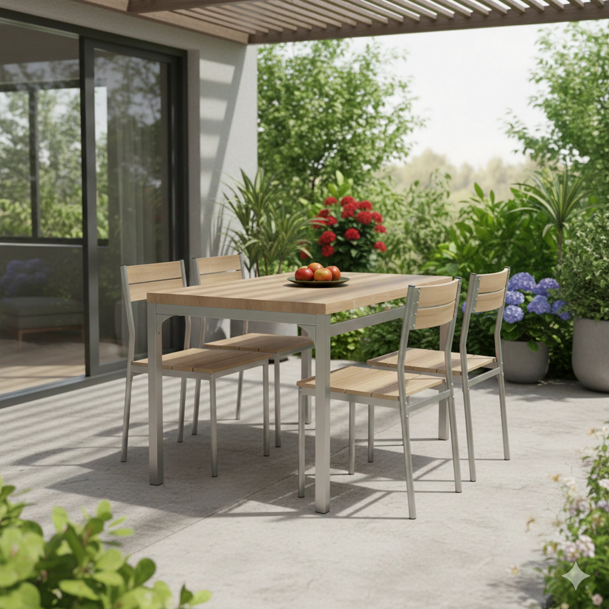 Set masa si 4 scaune MALCOLM, stejar sonoma/gri