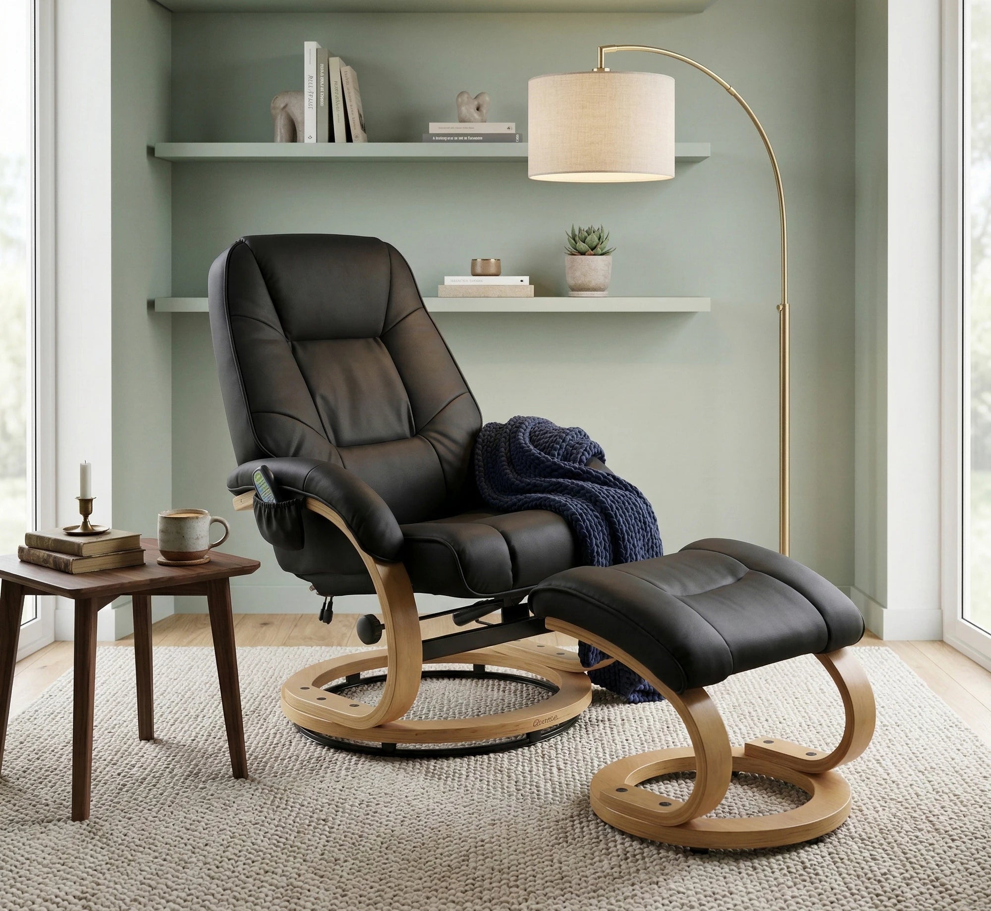 Fotoliu recliner MATADOR, piele ecologica neagra, 71x76x103 cm