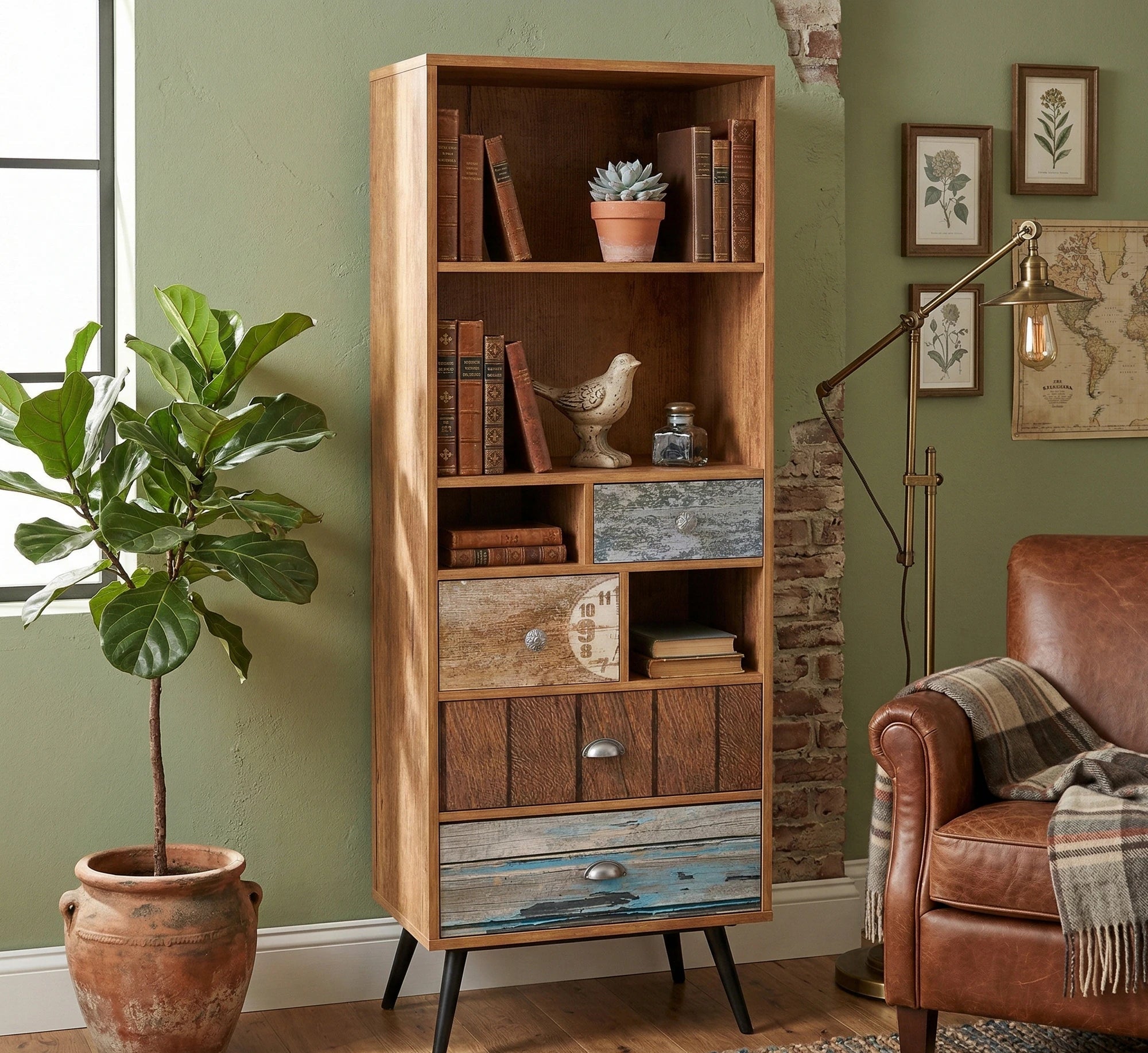 Biblioteca MEZO REG1, multicolor, PAL laminat, 60x29x180 cm