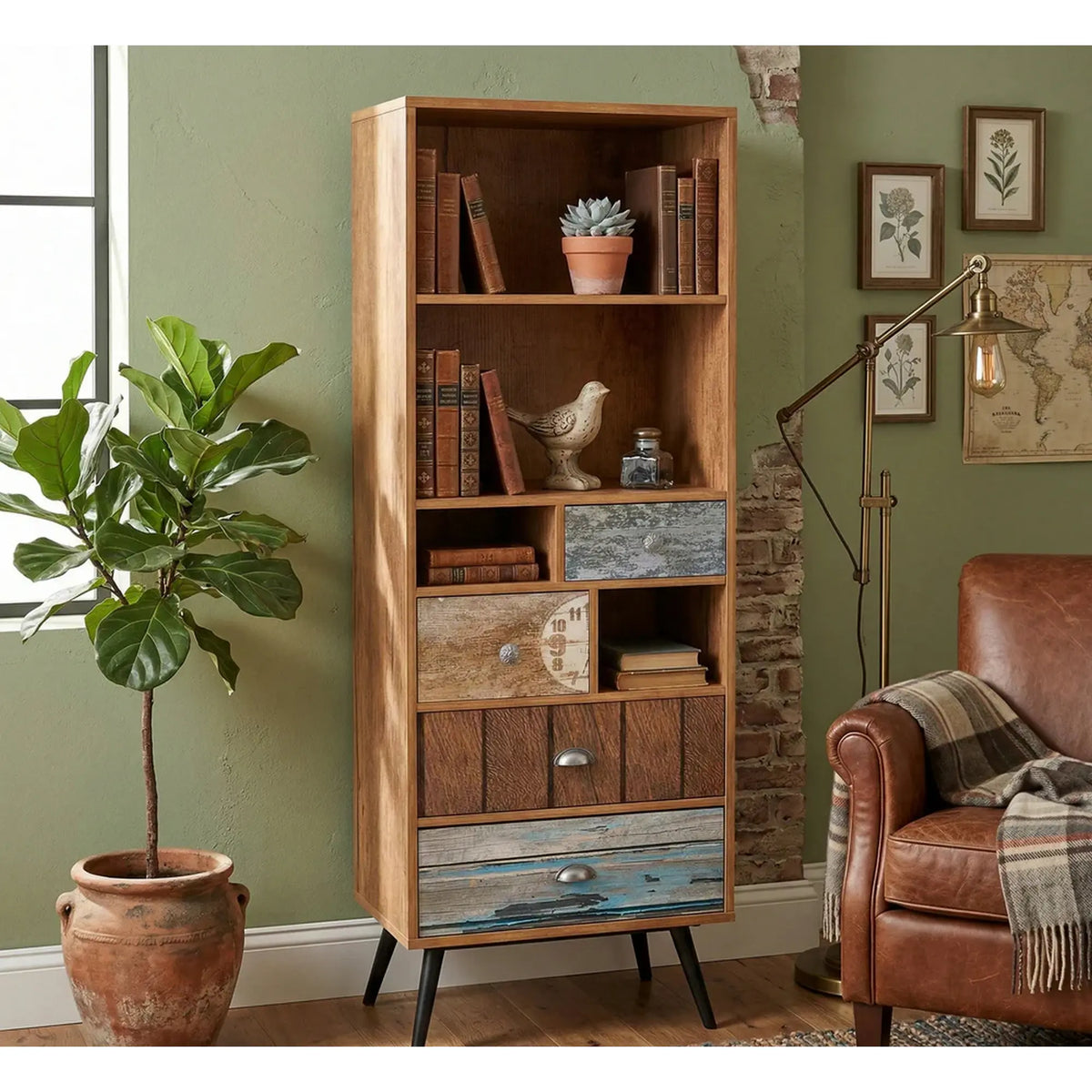 Biblioteca MEZO REG1, multicolor, PAL laminat, 60x29x180 cm