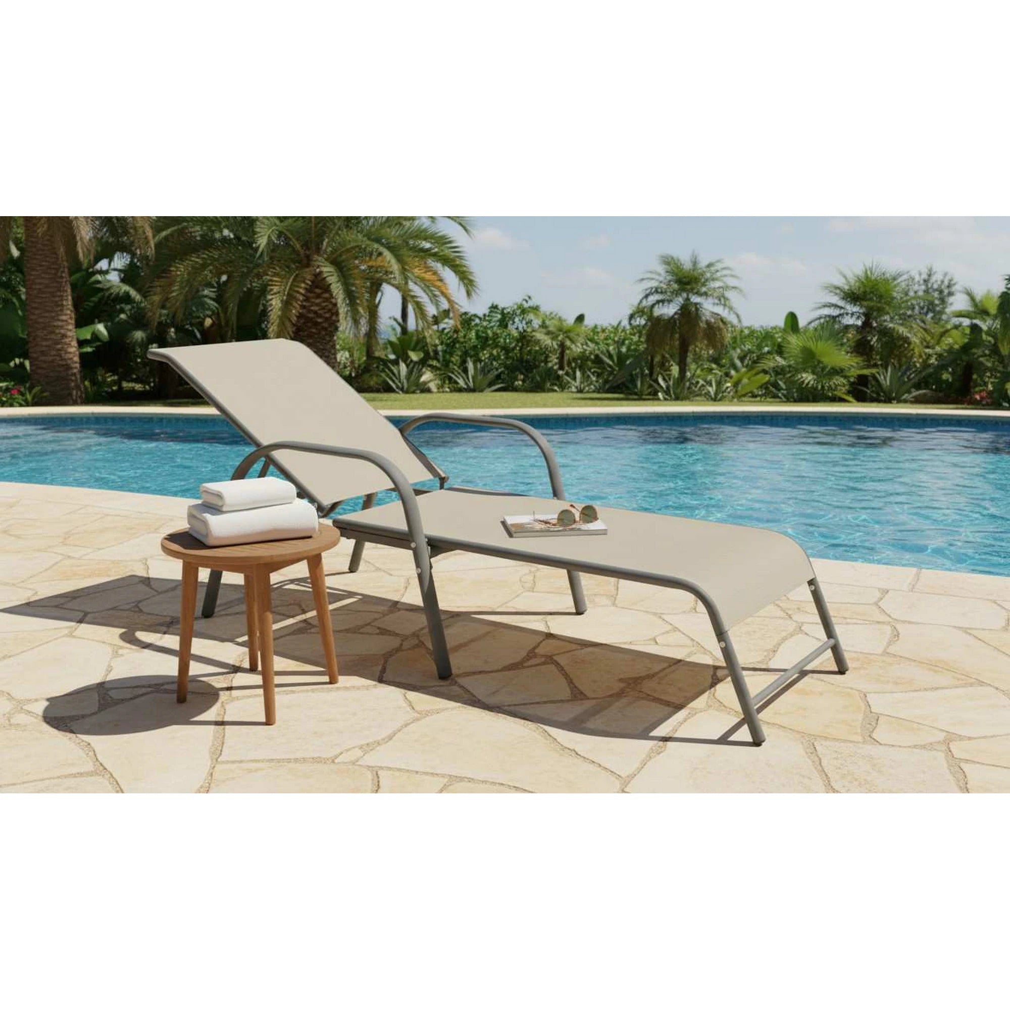 Sezlong gradina MOSLER, gri, plasa/otel, 65x193x95 cm