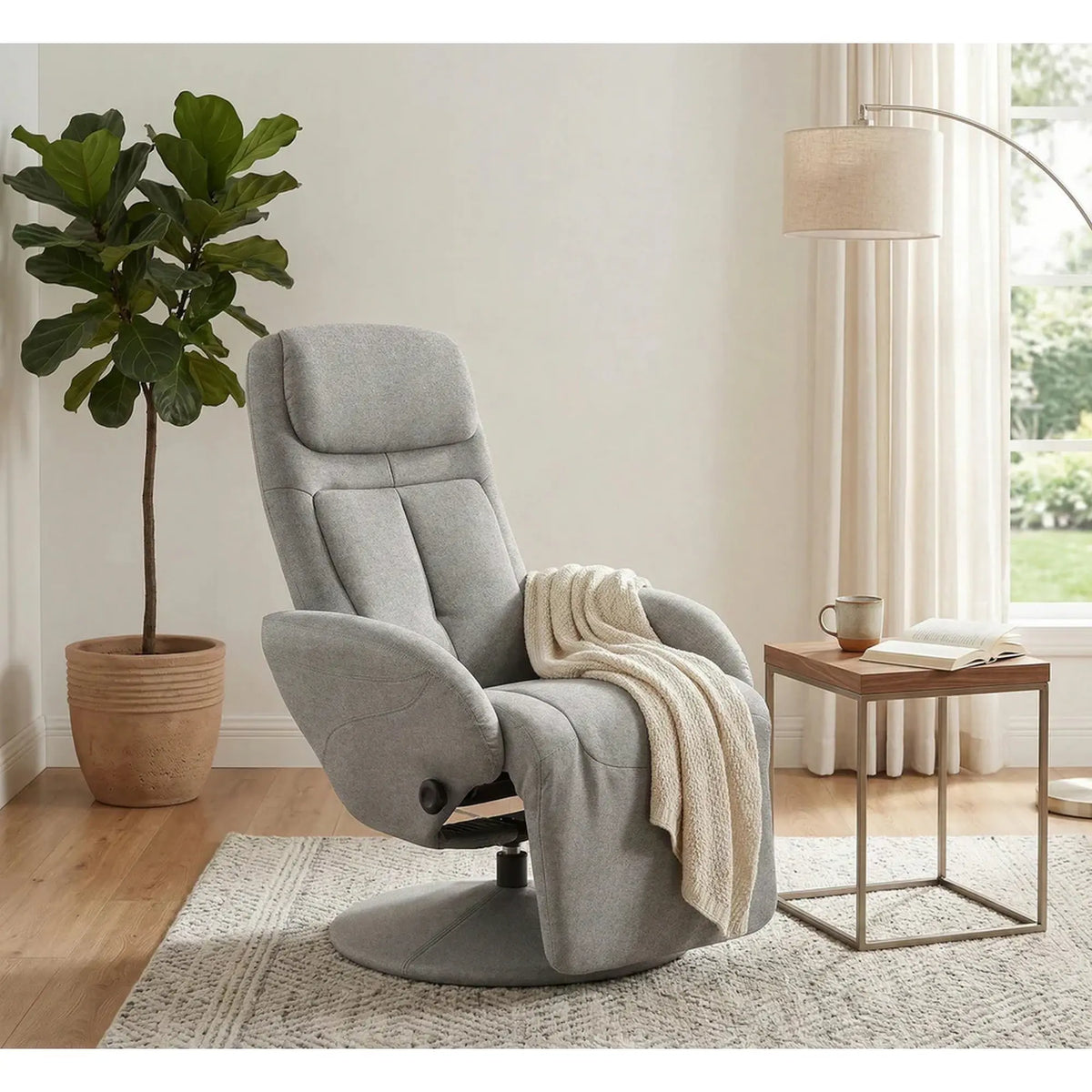 Fotoliu recliner OPTIMA 2, gri, stofa/PVC, 77x80/139x84/101 cm