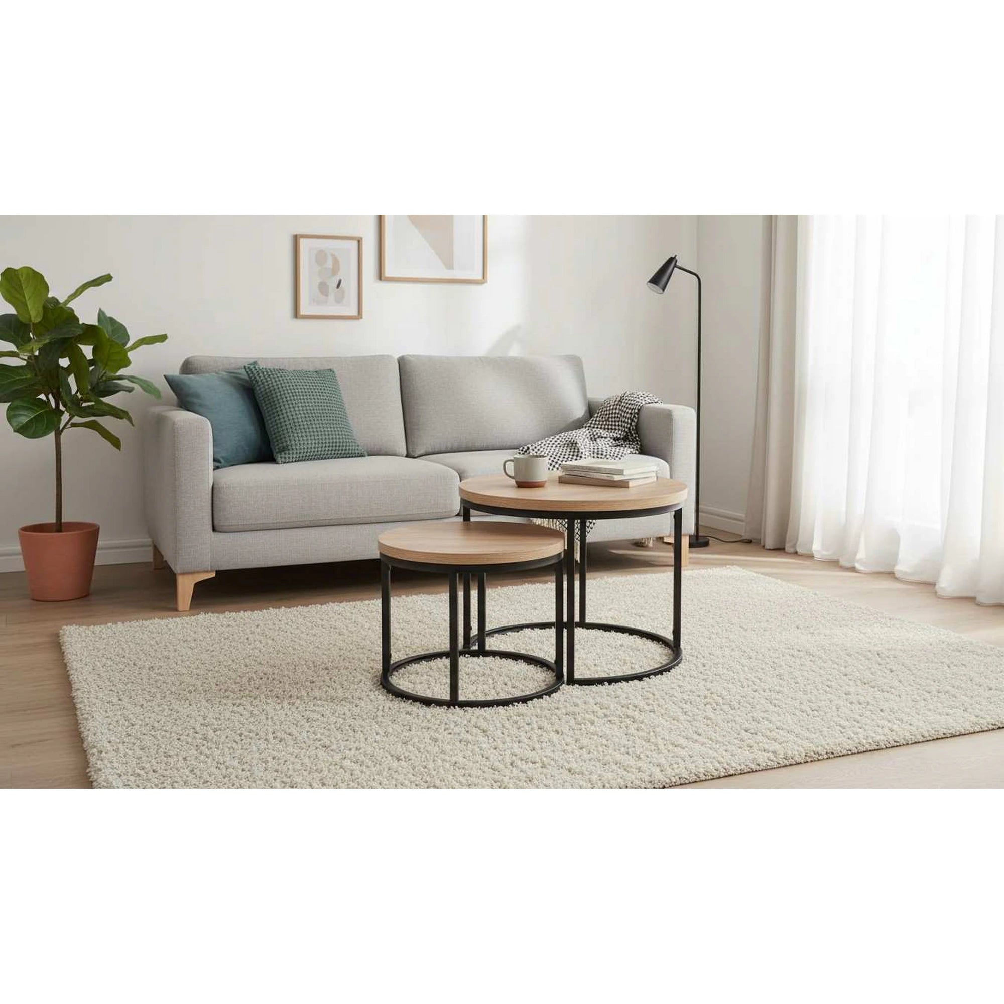 Set 2 masute cafea OREO, stejar San Remo/otel vopsit