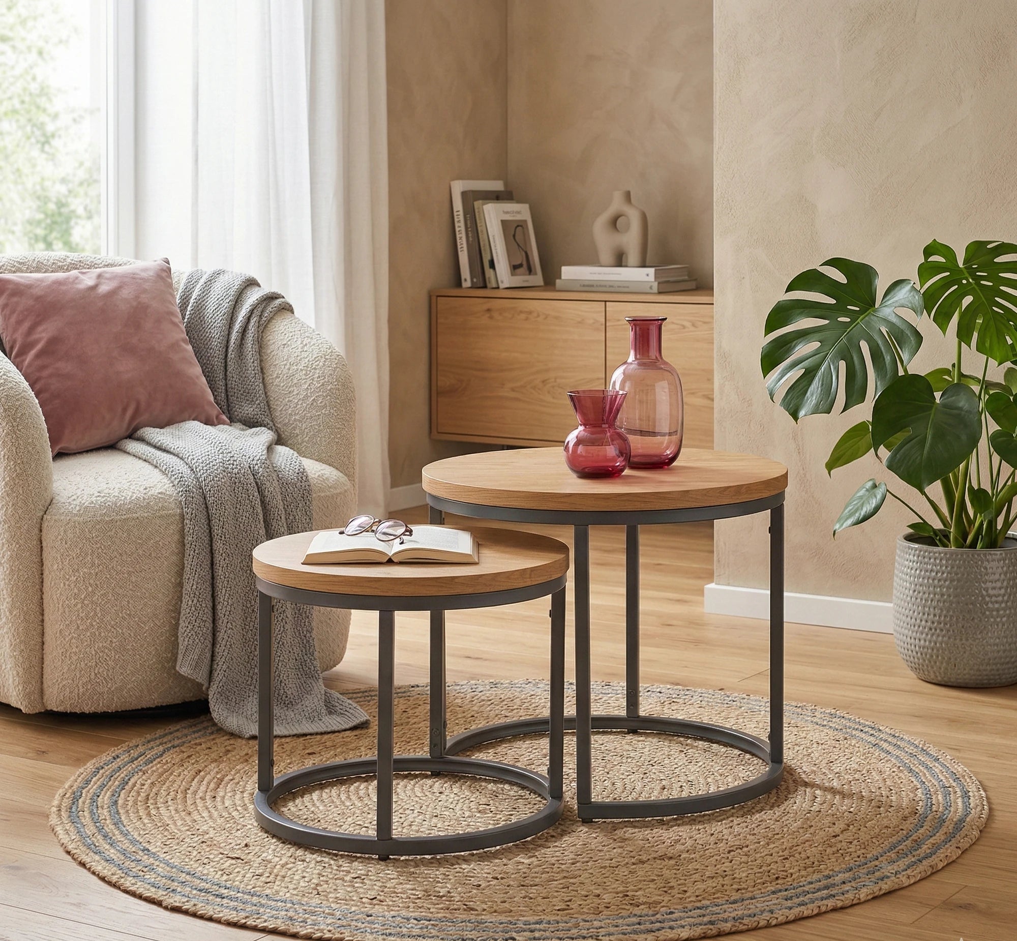 Set 2 masute cafea OREO, stejar auriu/negru