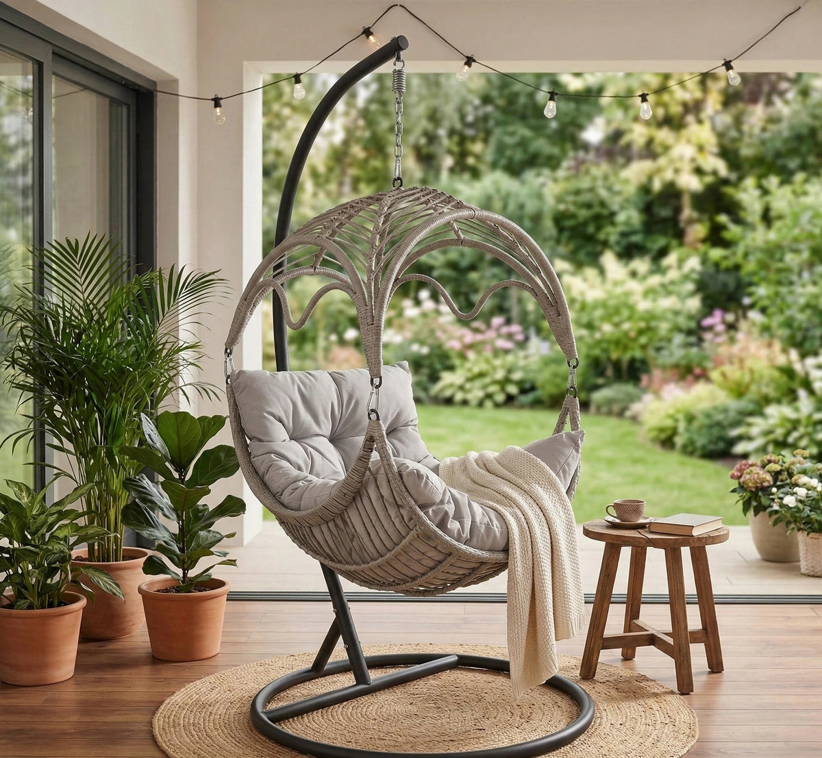 Balansoar gradina RASMUS, negru/bej, ratan sintetic, 85x60x202 cm