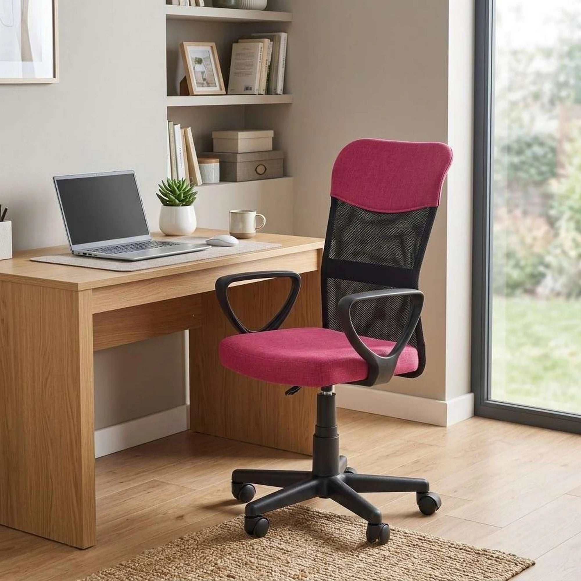 Scaun birou TIMMY, roz, stofa clasica/plasa, 52x59x81/91 cm