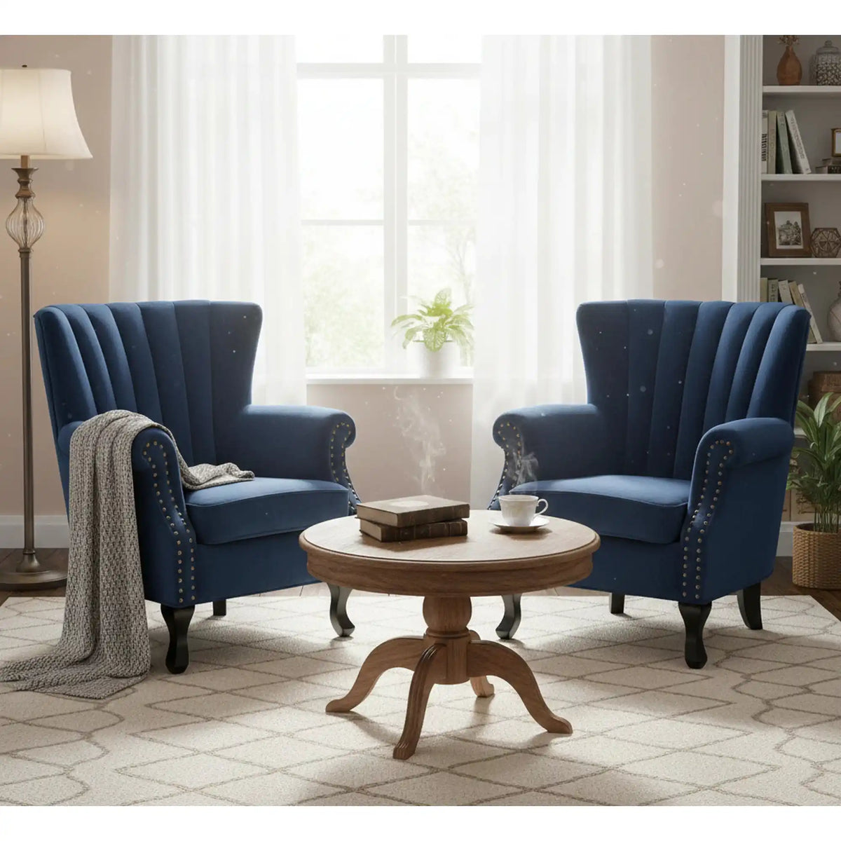 Fotoliu TITAN, albastru/negru, stofa catifelata/lemn, 73x70x87 cm