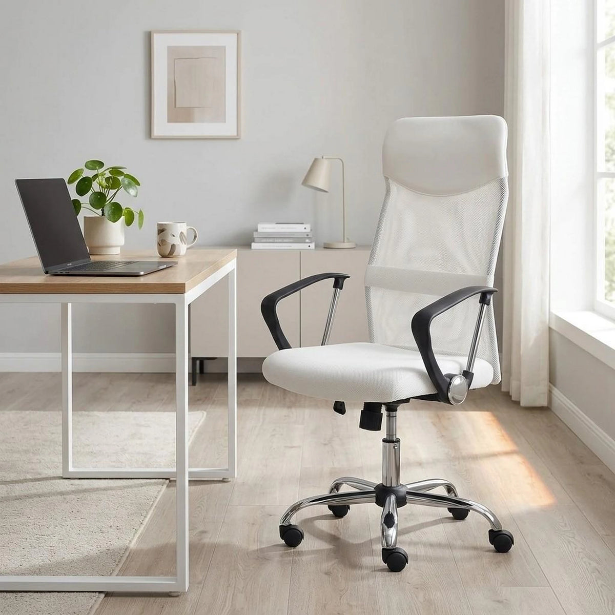 Scaun de birou VIRE, alb, stofa mesh, 61x63x110/120 cm