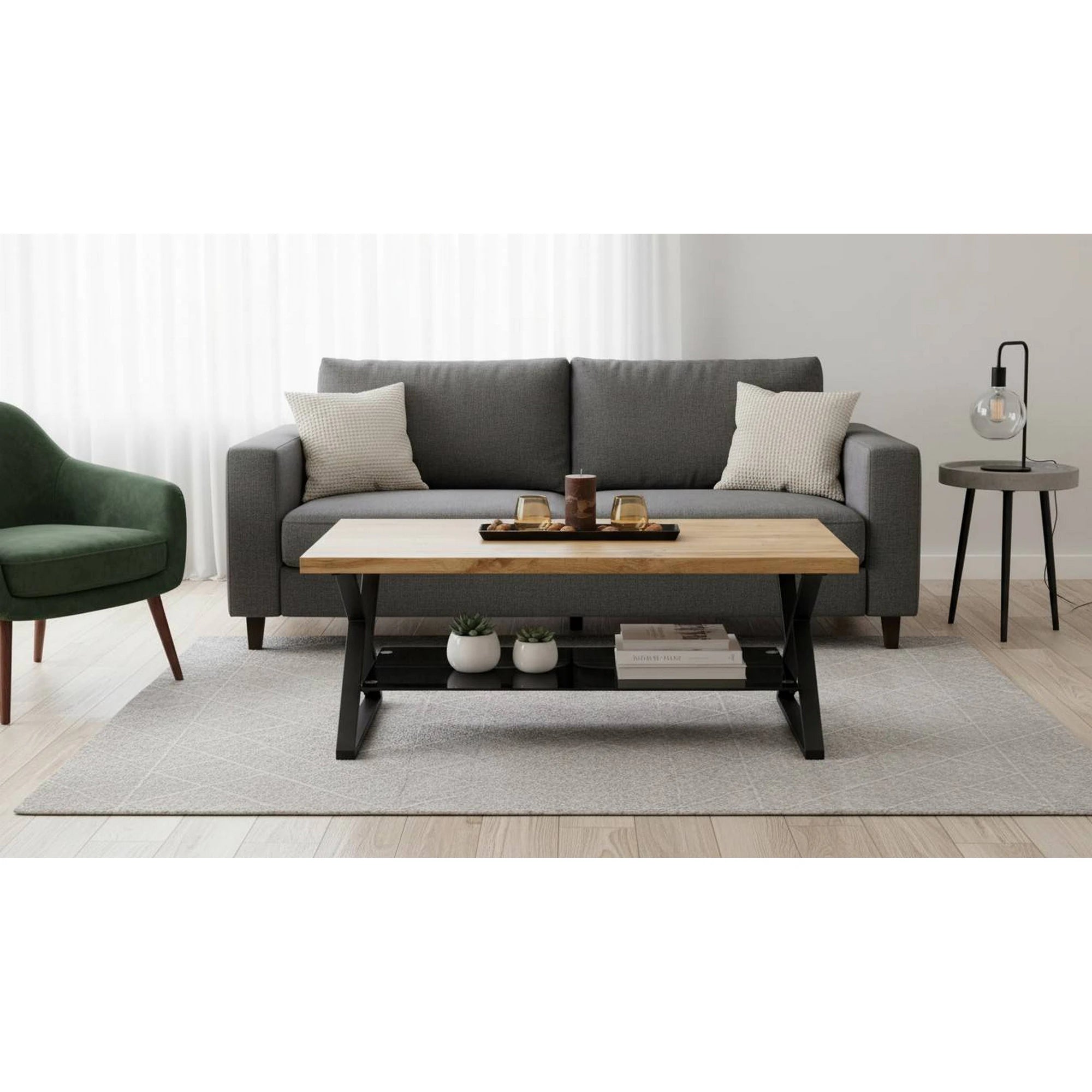 Masuta cafea XENA, negru/stejar natural, 110x60x45 cm