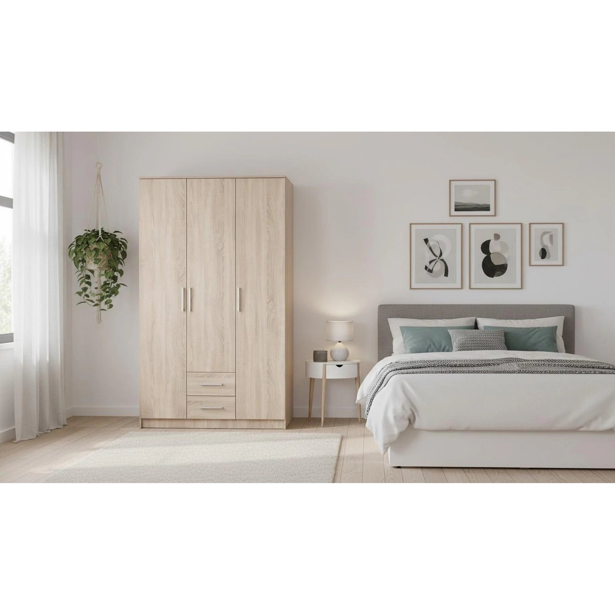 Dulap LIMA S-3, stejar sonoma, PAL laminat, cu 3 usi si 2 sertare, 120x52x205 cm